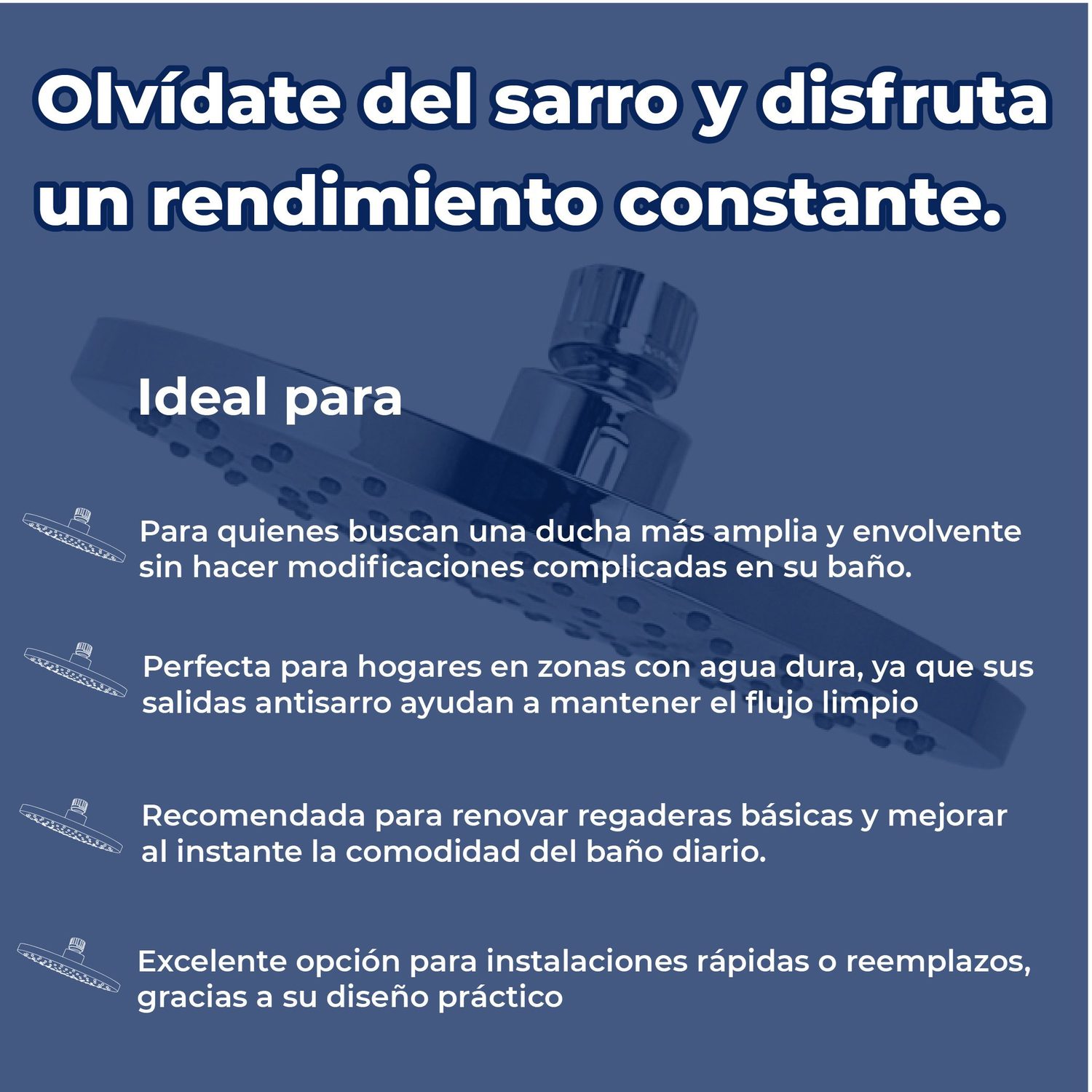 Regadera Redonda Antisarro de 8" Sin Brazo Hiroshima Rugo