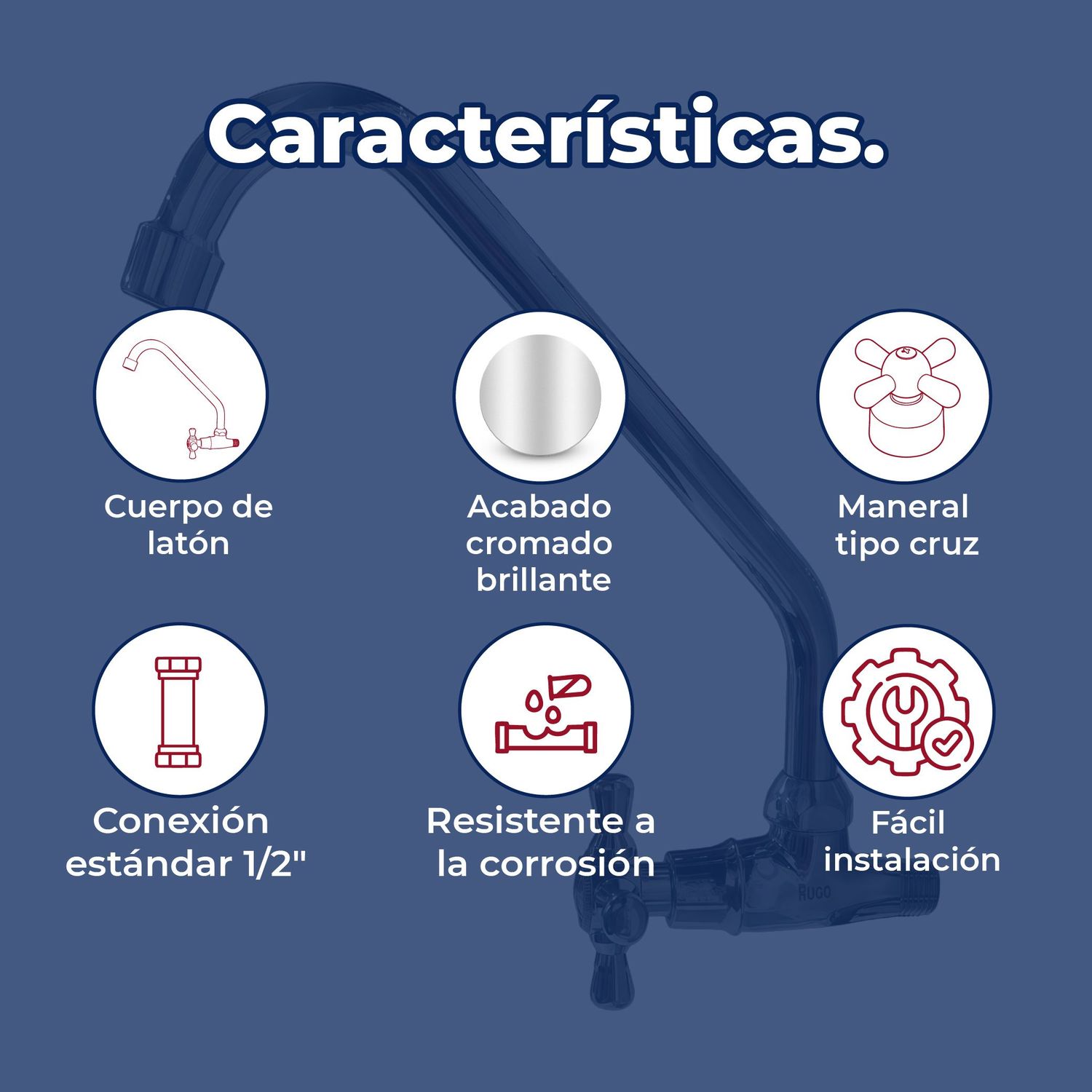 Llave Individual para Fregadero Pared Maneral de Cruz Cromo 7FPC