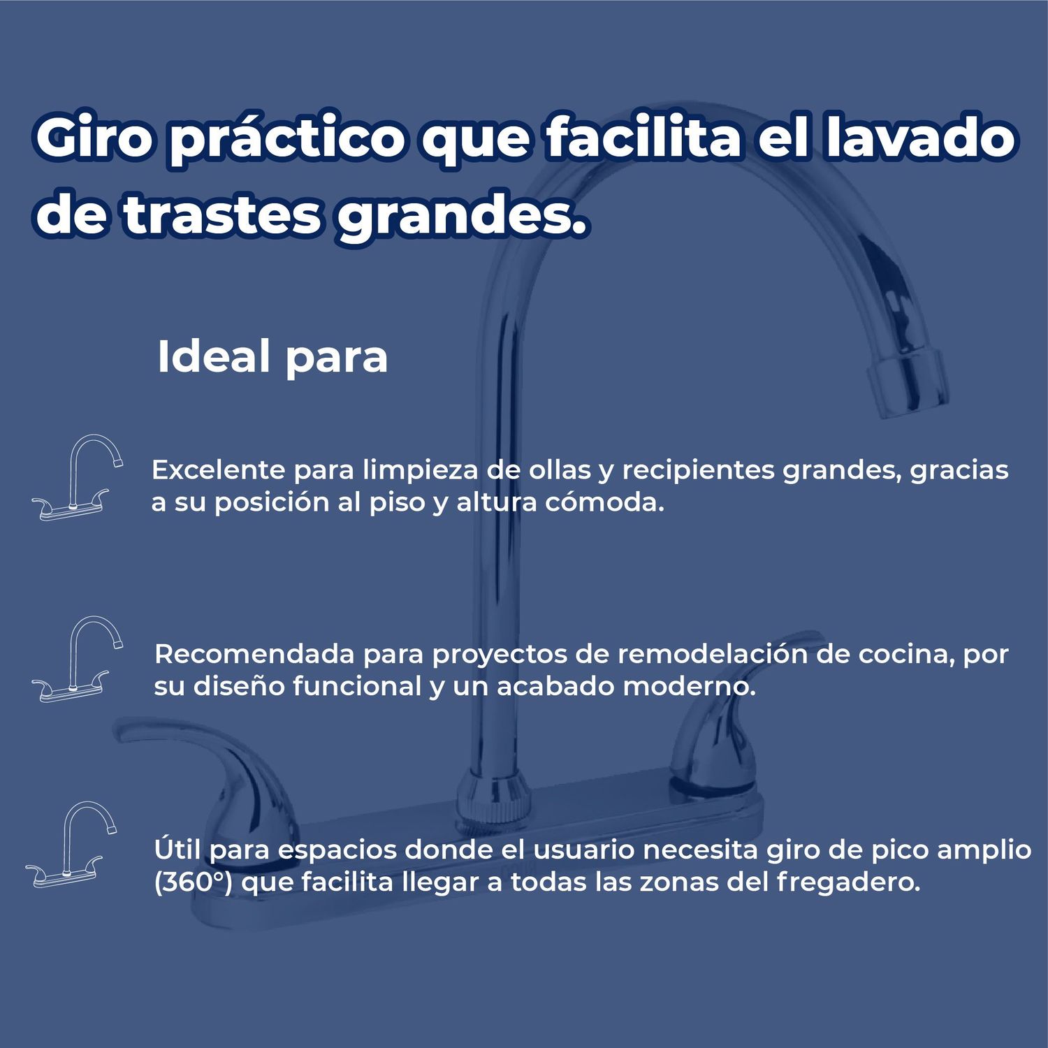 Llave Mezcladora 8" al Piso Para Fregadero Rugo Maneral Géminis