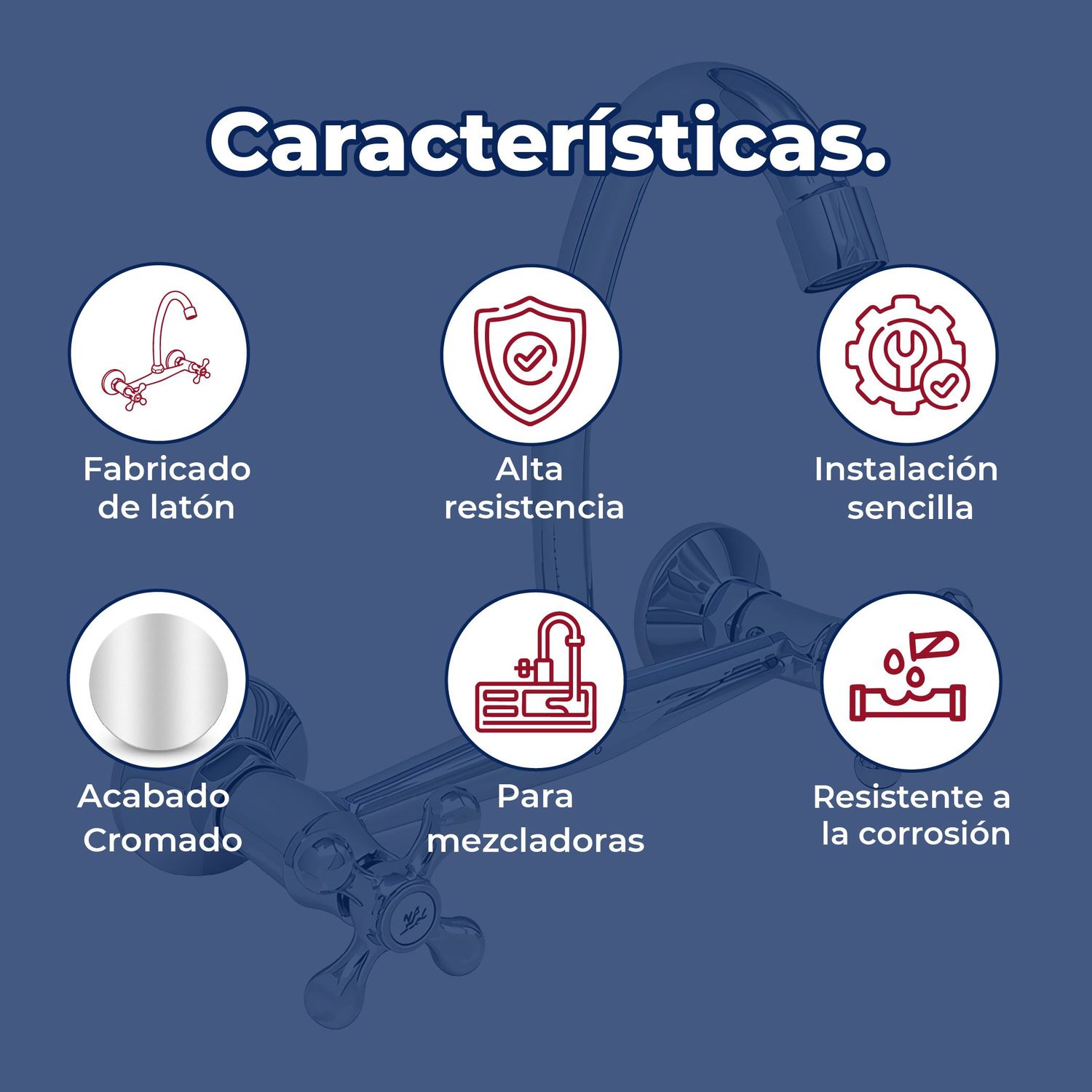 Llave Mezcladora 8" a Pared Para Fregadero Rugo Maneral Cruceta