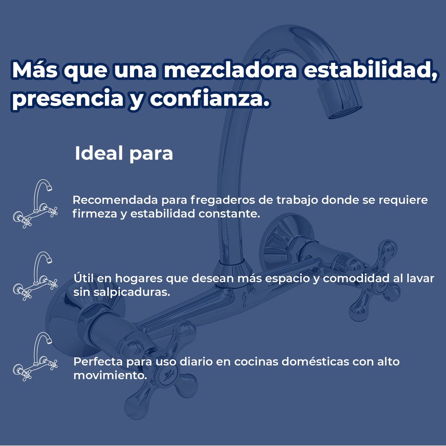 Llave Mezcladora 8" a Pared Para Fregadero Rugo Maneral Cruceta