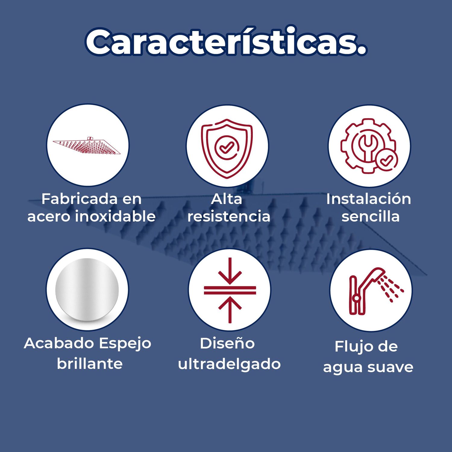 Regadera Ultra Delgada Sin Brazo Cuadrada de 6 x 6" Rugo