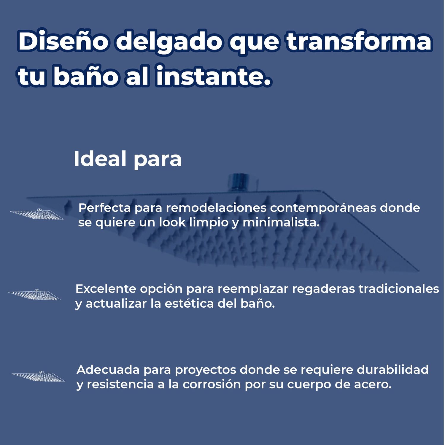 Regadera Ultra Delgada Sin Brazo Cuadrada de 6 x 6" Rugo