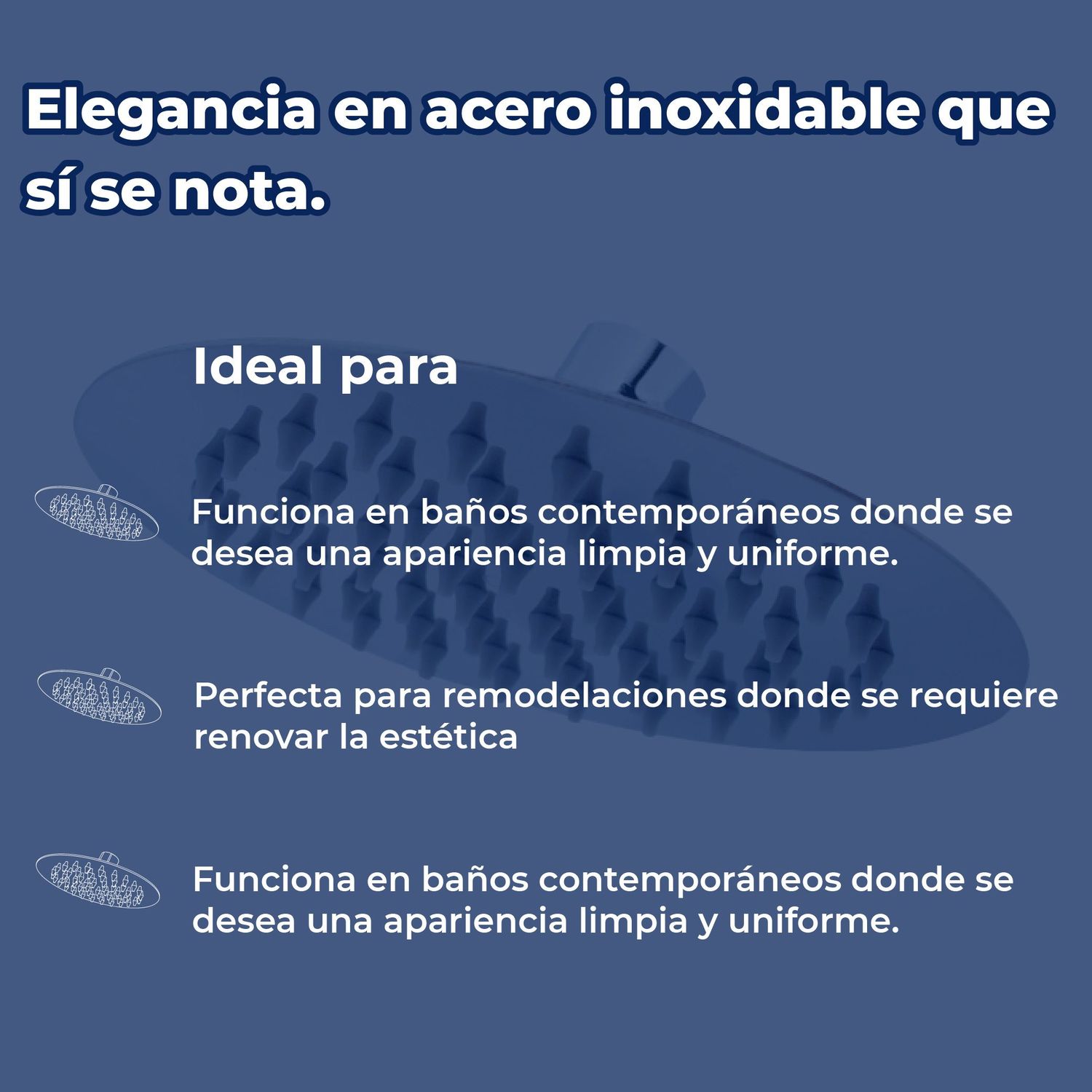 Regadera Delgada Redonda Sin Brazo Rugo 6" Acero Inoxidable