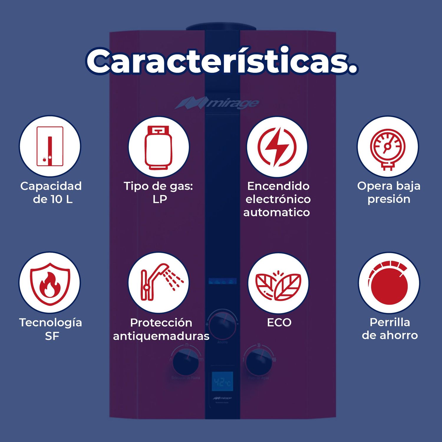 Calentador Paso Mirage Flux 10 L Gas LP 1.5 Servicios