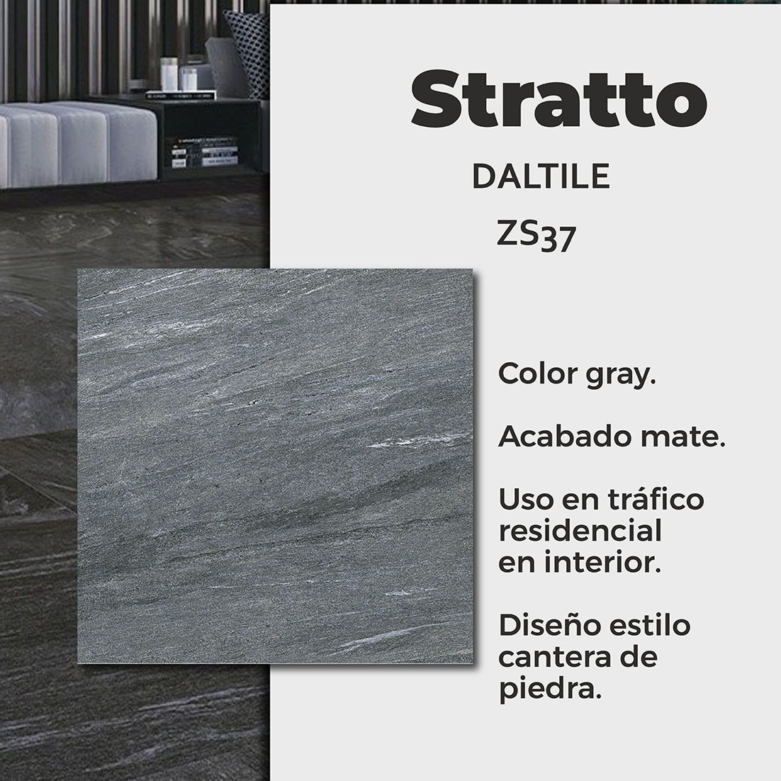 Piso Stratto Gray Daltile 60.5x60.5 cm