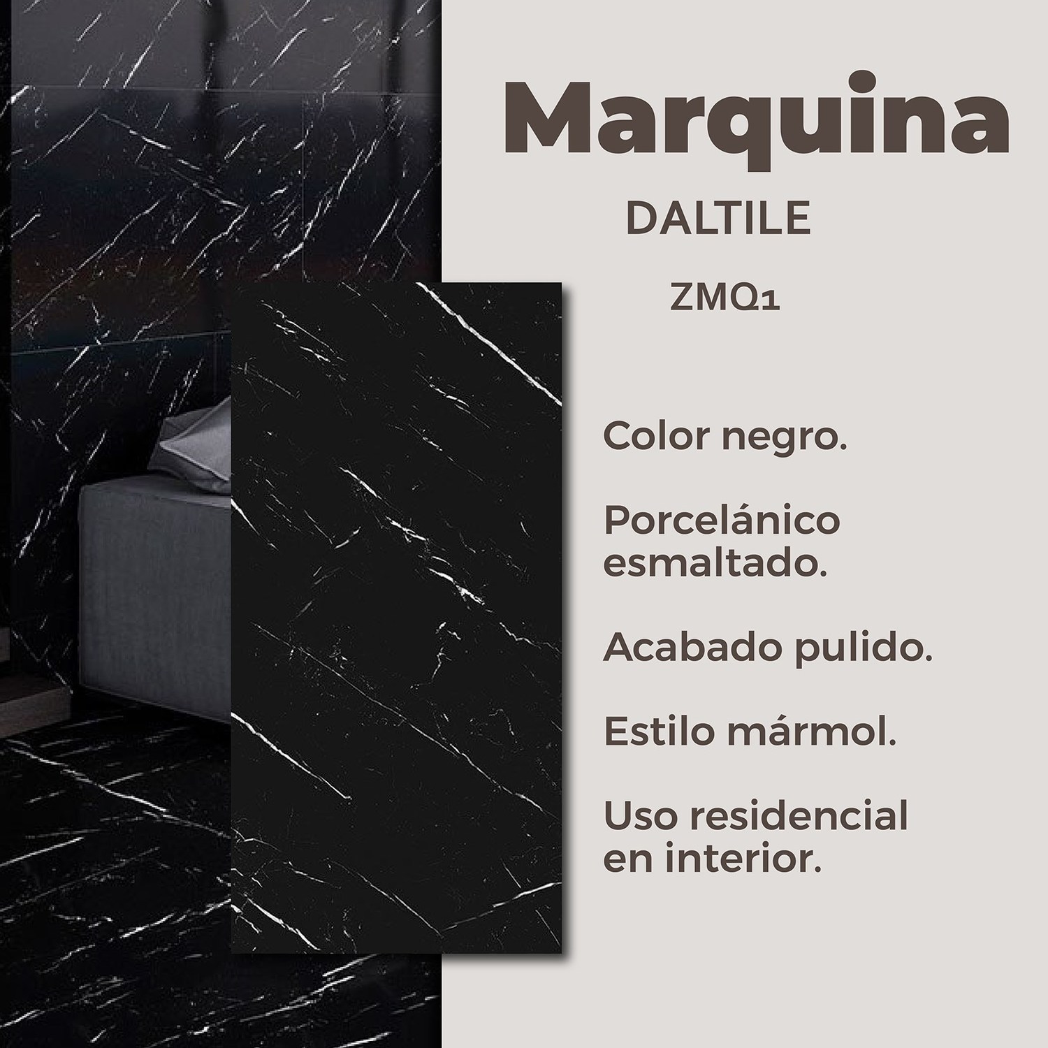 Piso Marquina Negro Daltile 80x160 cm Rectificado