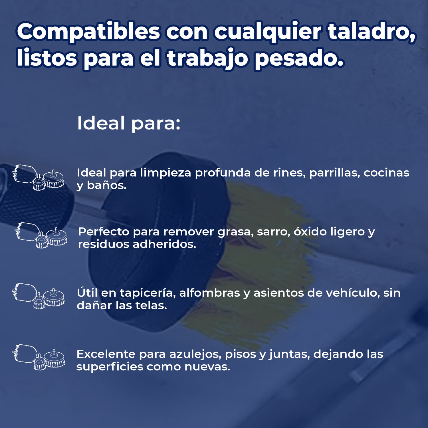 Juego de 3 cepillos multiusos para taladro Pretul