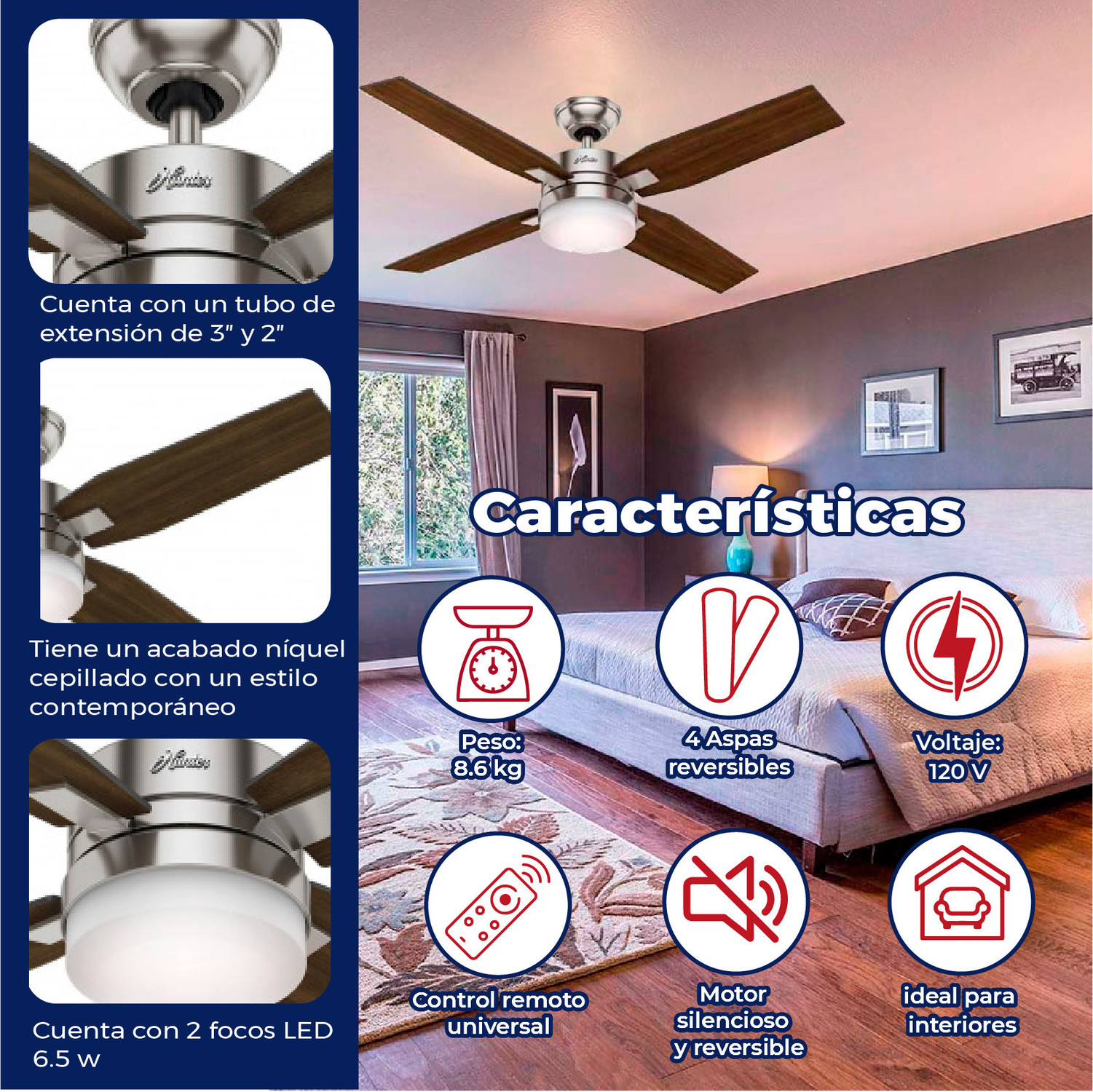 Ventilador Mercado 50 pulg Niquel Hunter