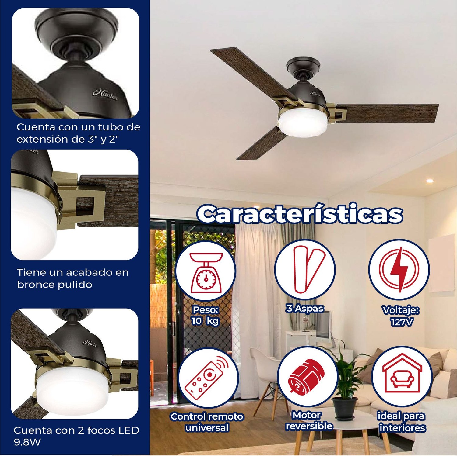 Ventilador Leoni 48 Bronce Noble 3 Aspas