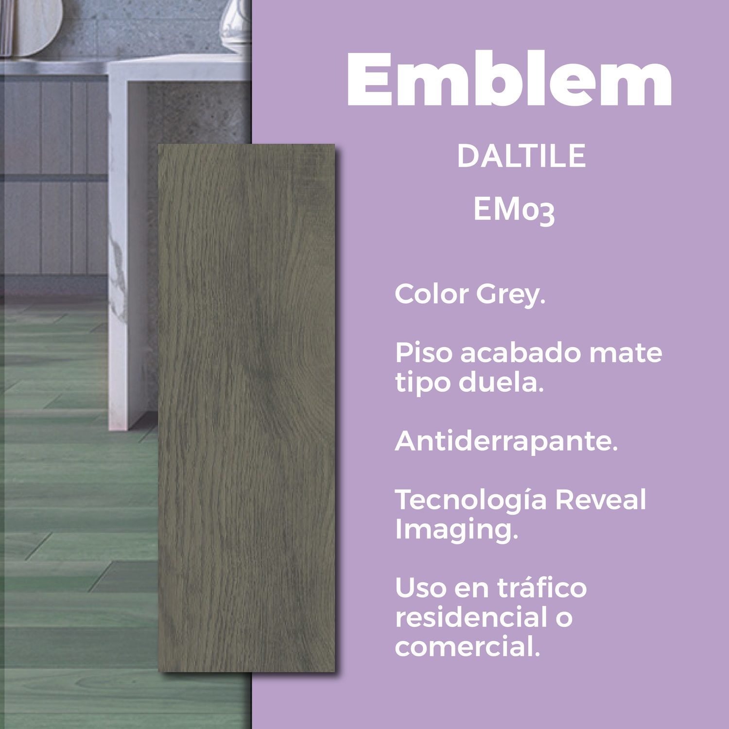 Piso Emblem Grey Daltile 18 x 50 cm