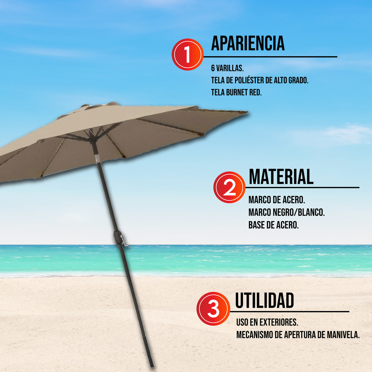 Sombrilla Jardín Con Manivela Acero Taupe