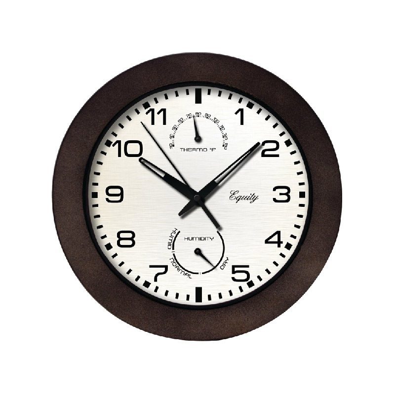 Reloj Pared Redondo 25.4cm Color Marrón Termómetro Higrómetro