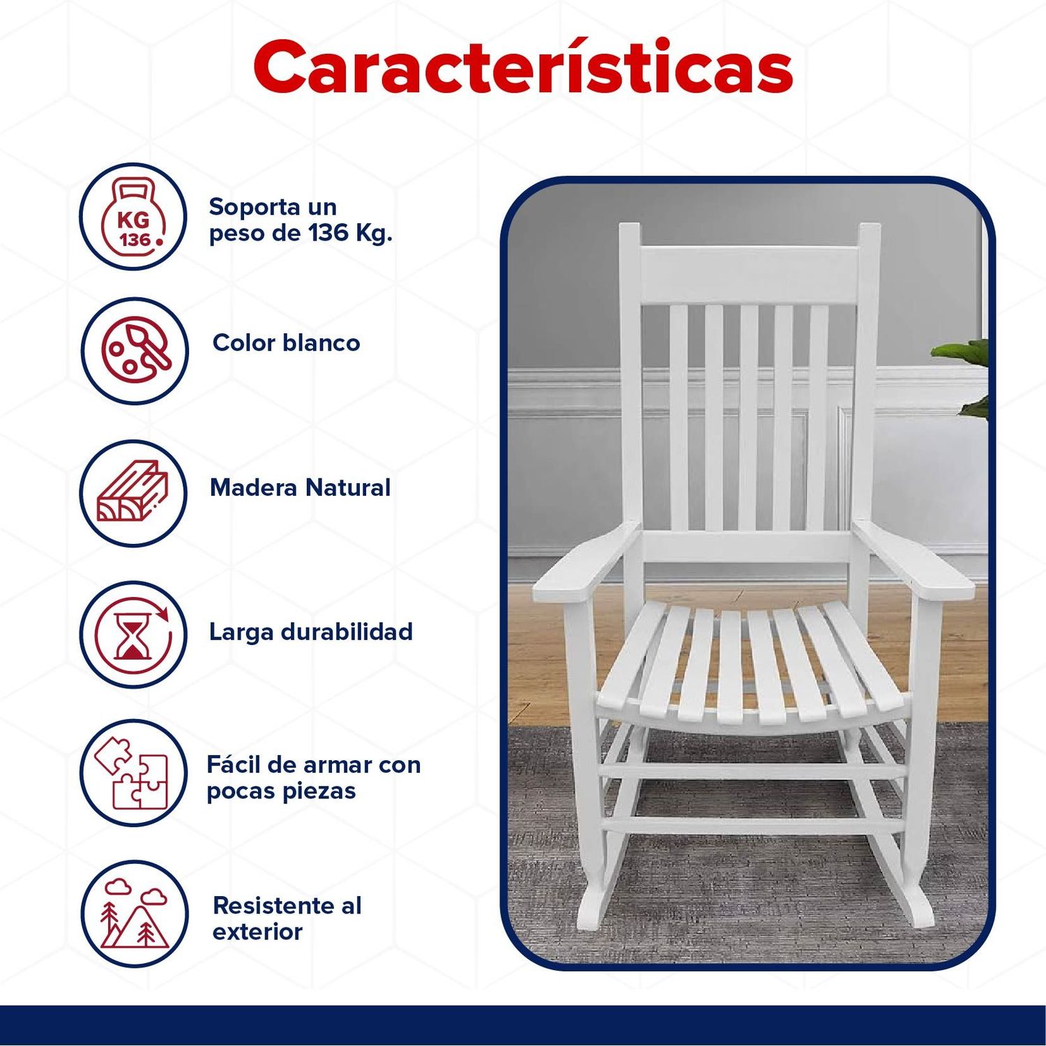 Silla Mecedora De Madera Blanca