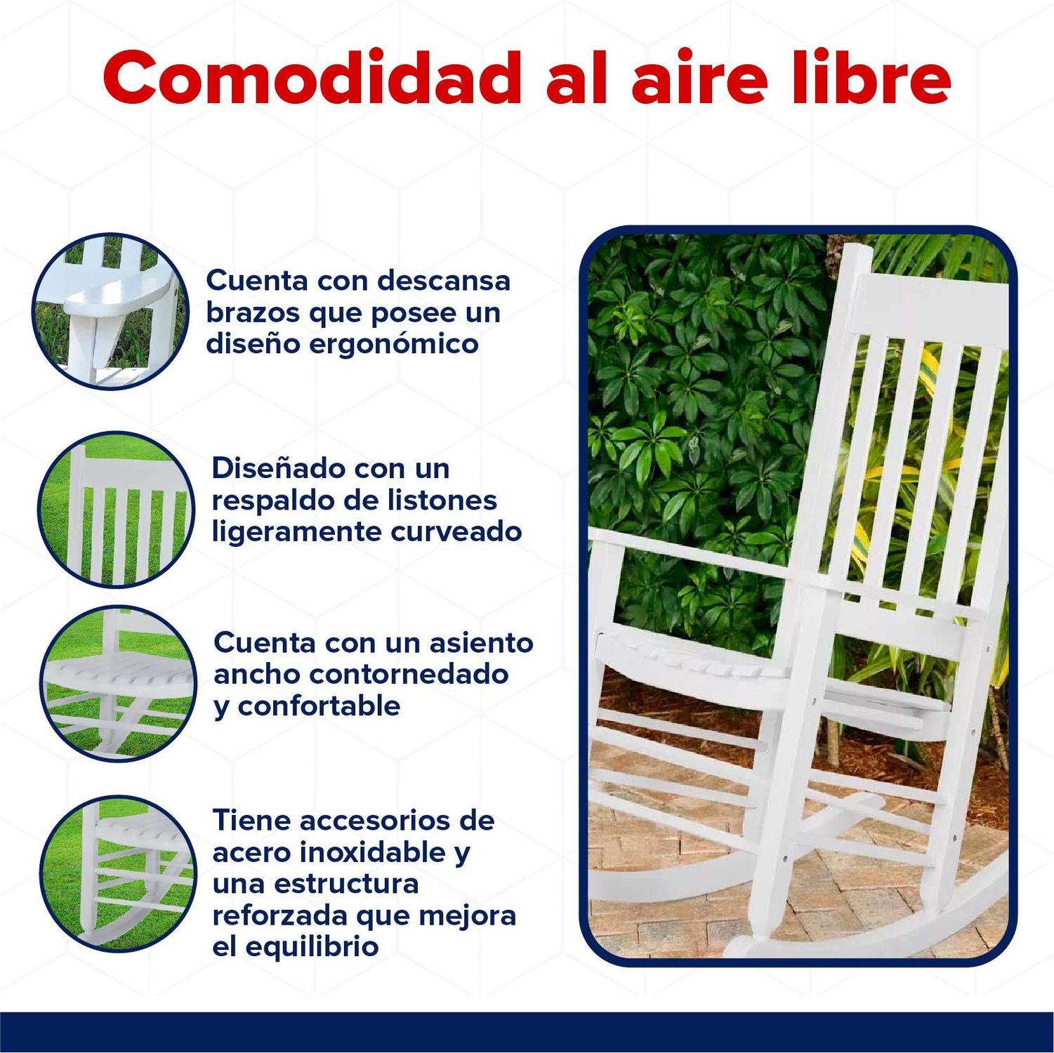 Silla Mecedora De Madera Blanca