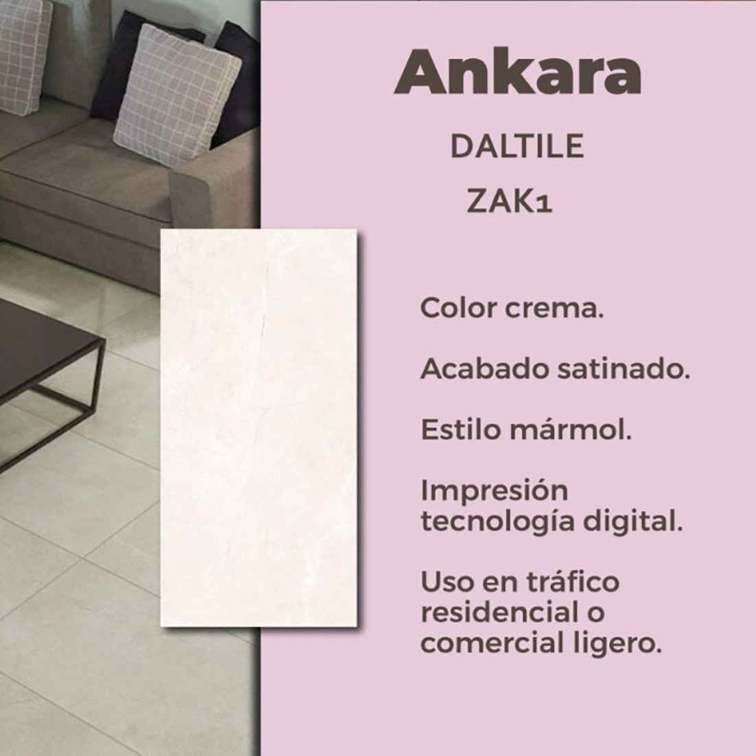 Piso Ankara Crema Daltile 45x90 cm Rectificado