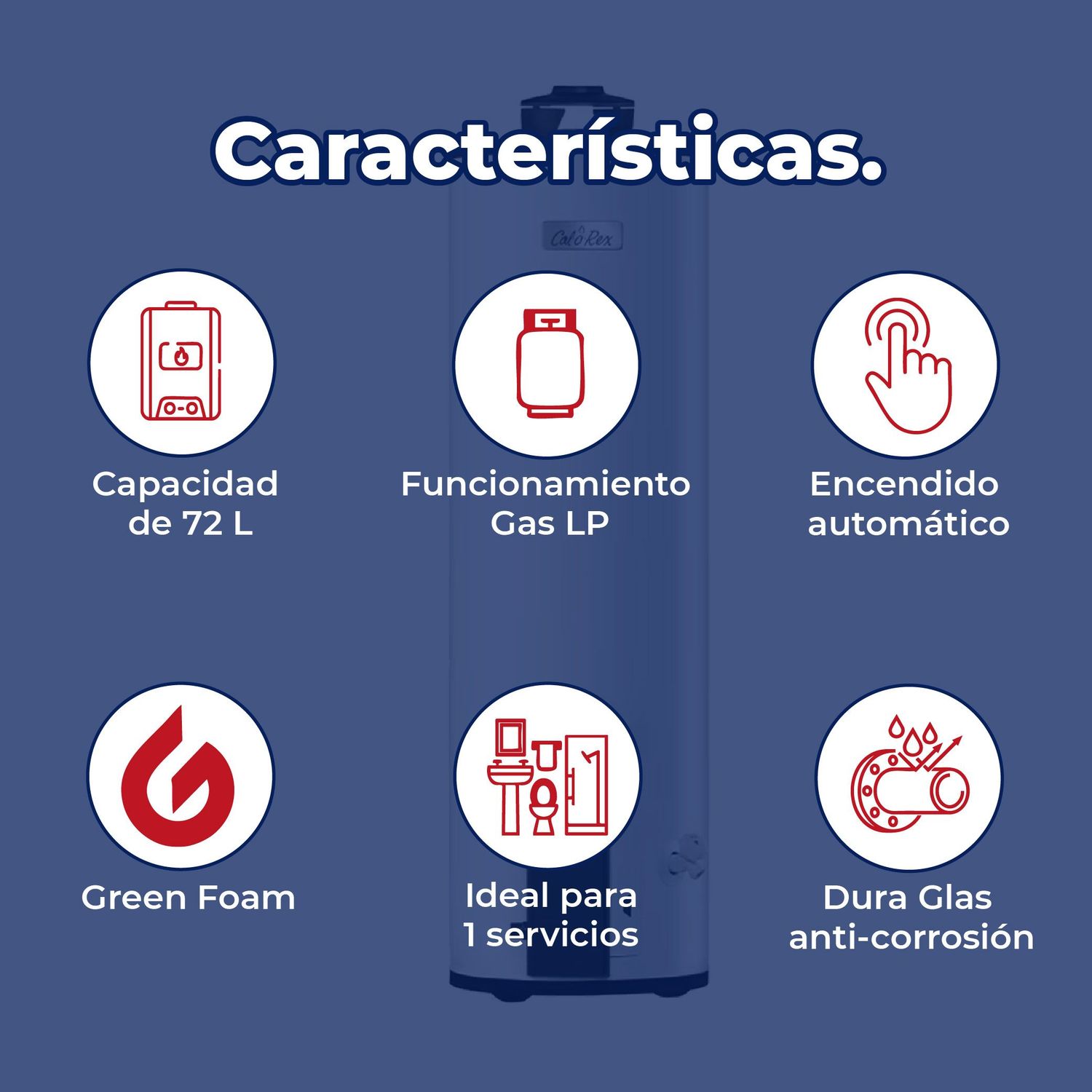 Calentador Depósito Calorex Maximus 72 L Gas LP 2 Servicios