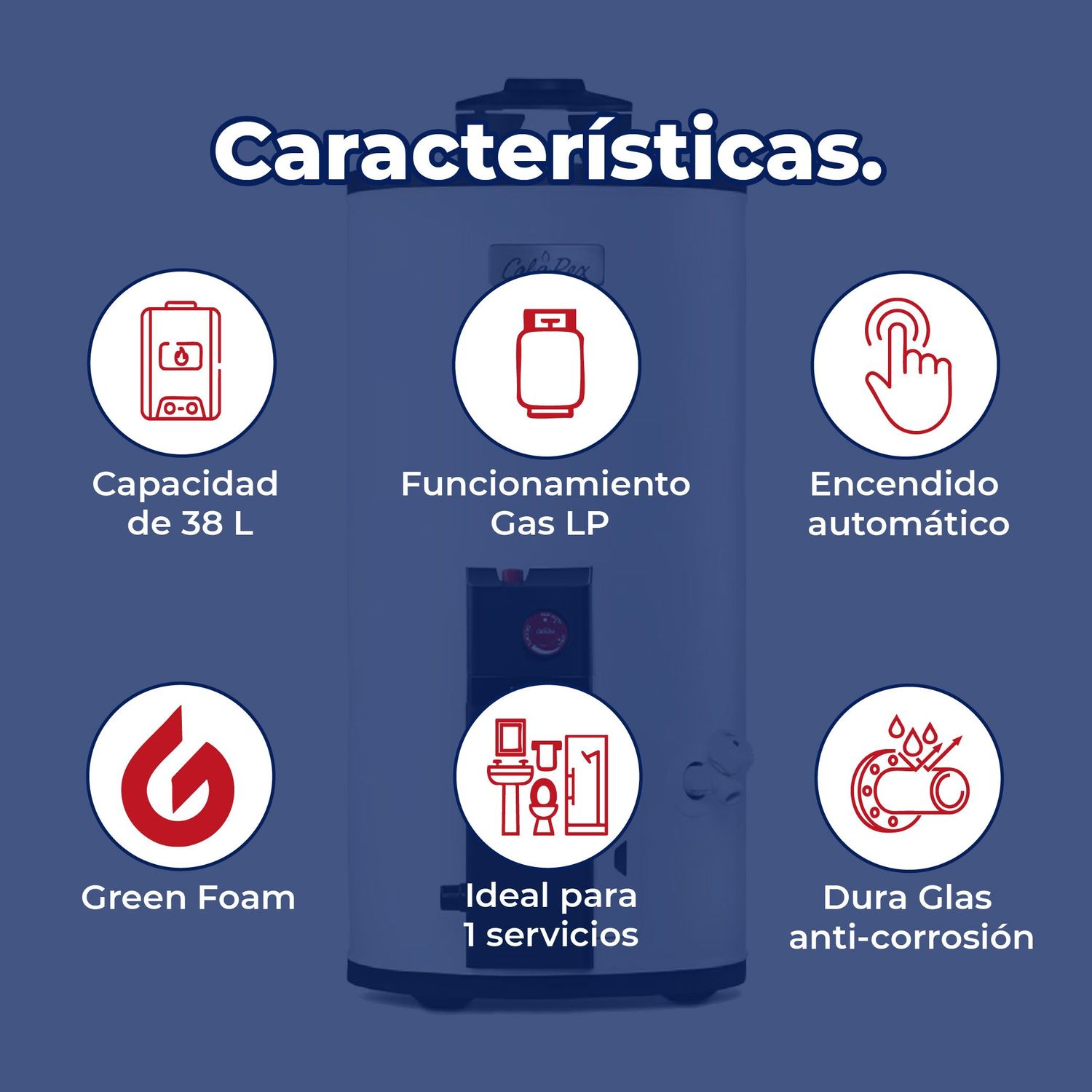 Calentador Depósito Calorex Maximus 38 L Gas LP 1 Servicio