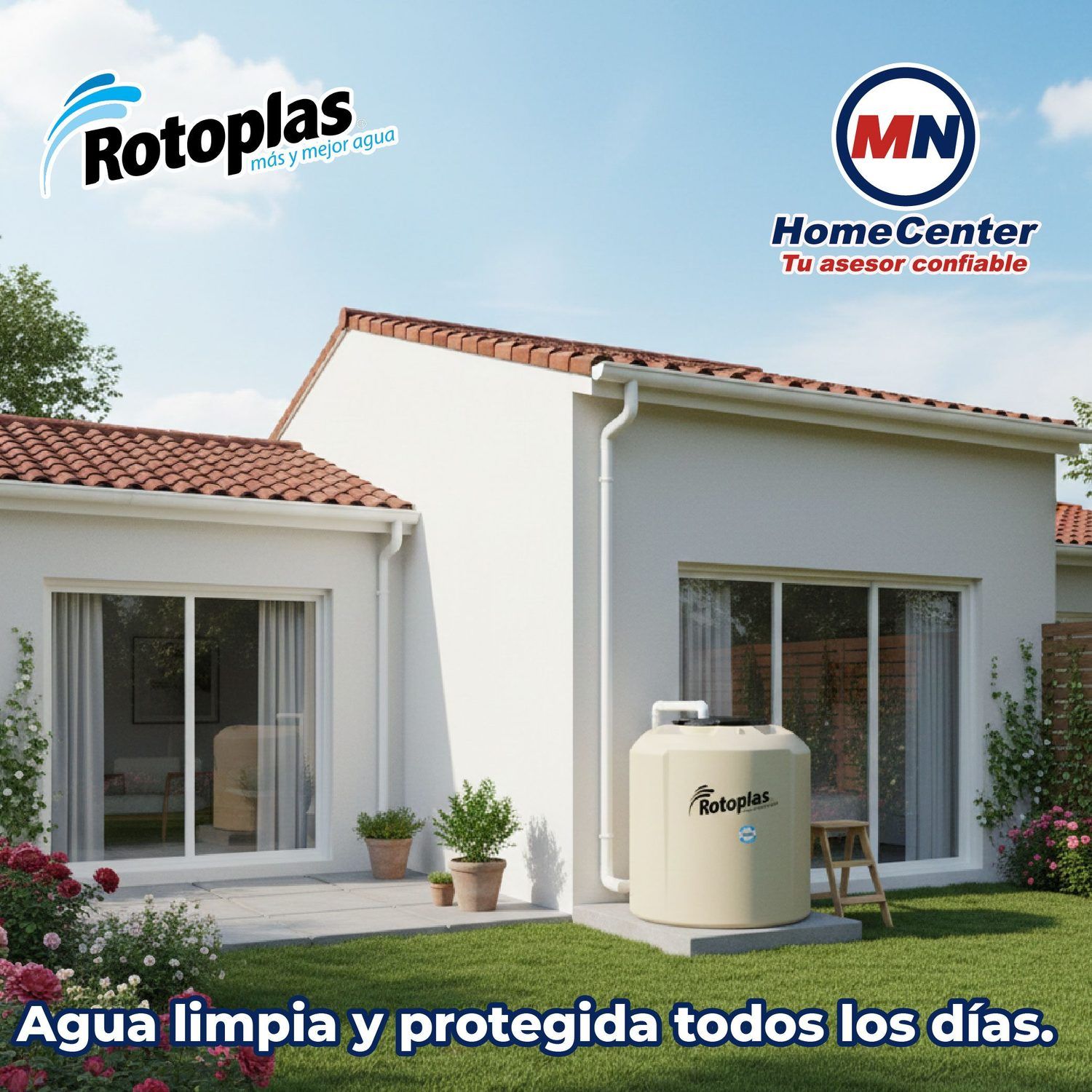 Tinaco Rotoplas Plus Beige 1100 L c/herrajes y Filtro