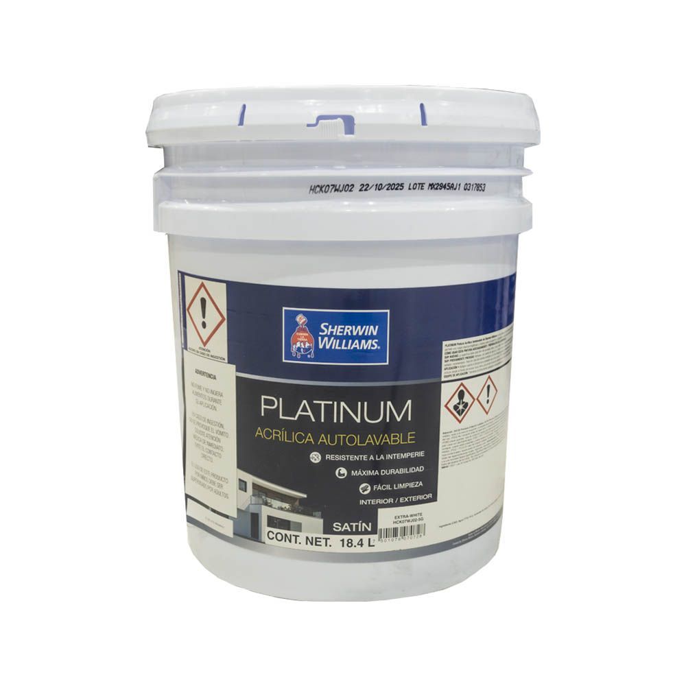 Pintura Vinil Acrilica Satinada Platinum Extra White 19 L