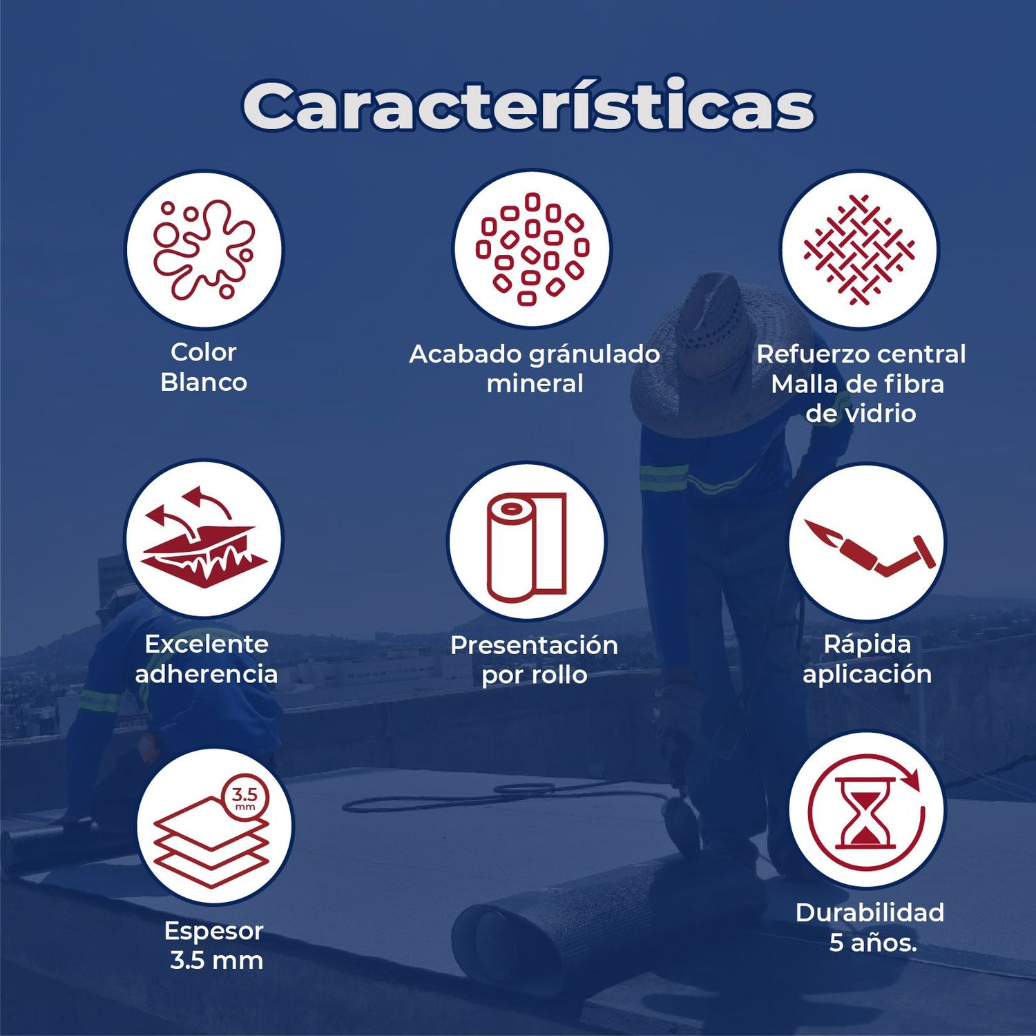 Imper Prefabricado SBS Novaroll 3.5 mm Fibra Vidrio Blanco