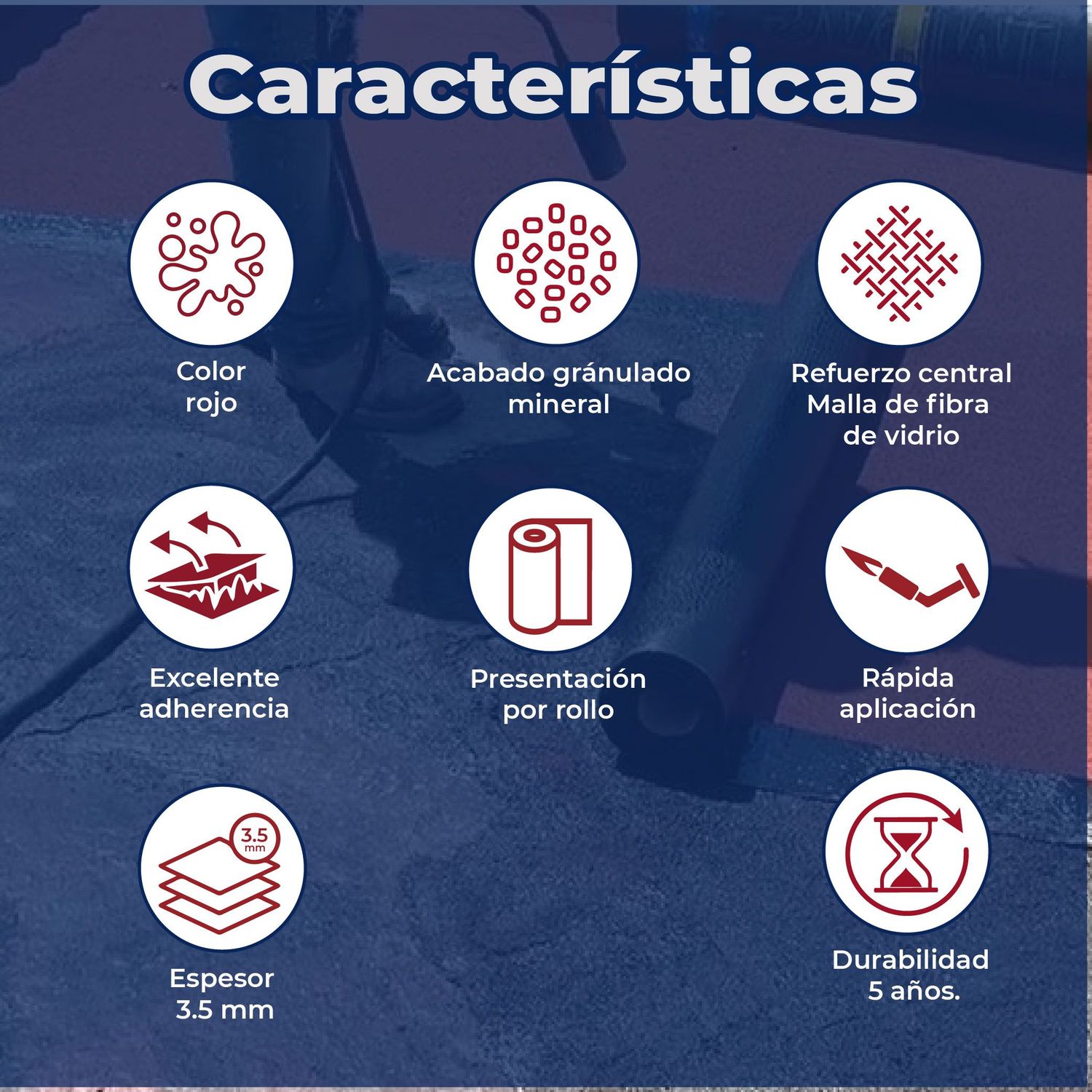 Imper Prefabricado SBS Novaroll 3.5 mm Fibra Vidrio Terracota