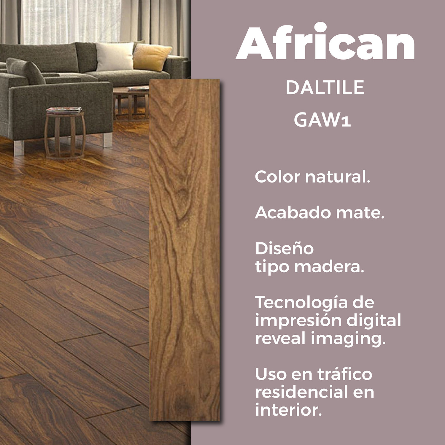 Piso African Walnut Café Daltile 20x90 cm