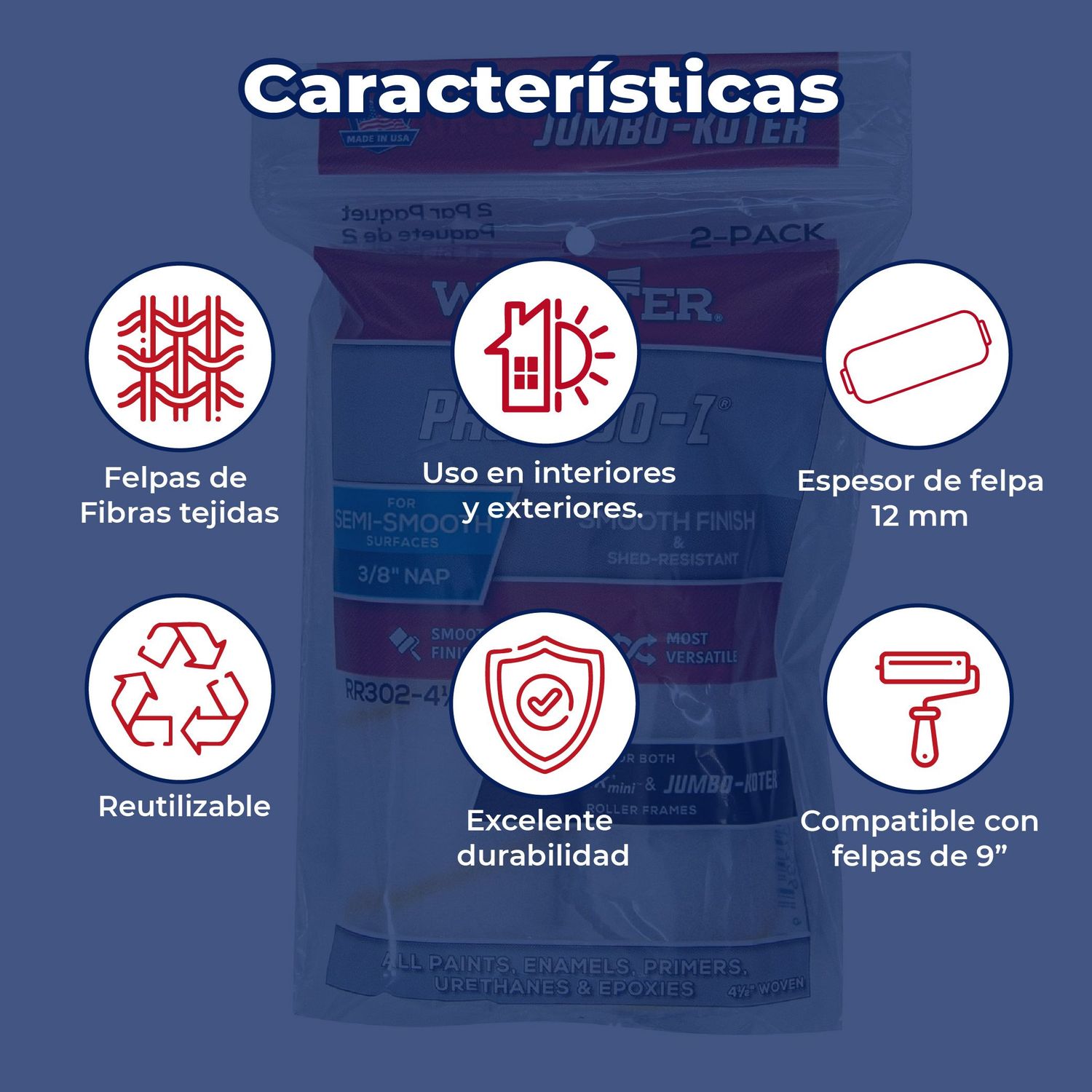 Repuesto Felpa Rodillo Pintura 1/2 1.43 Semi Áspero