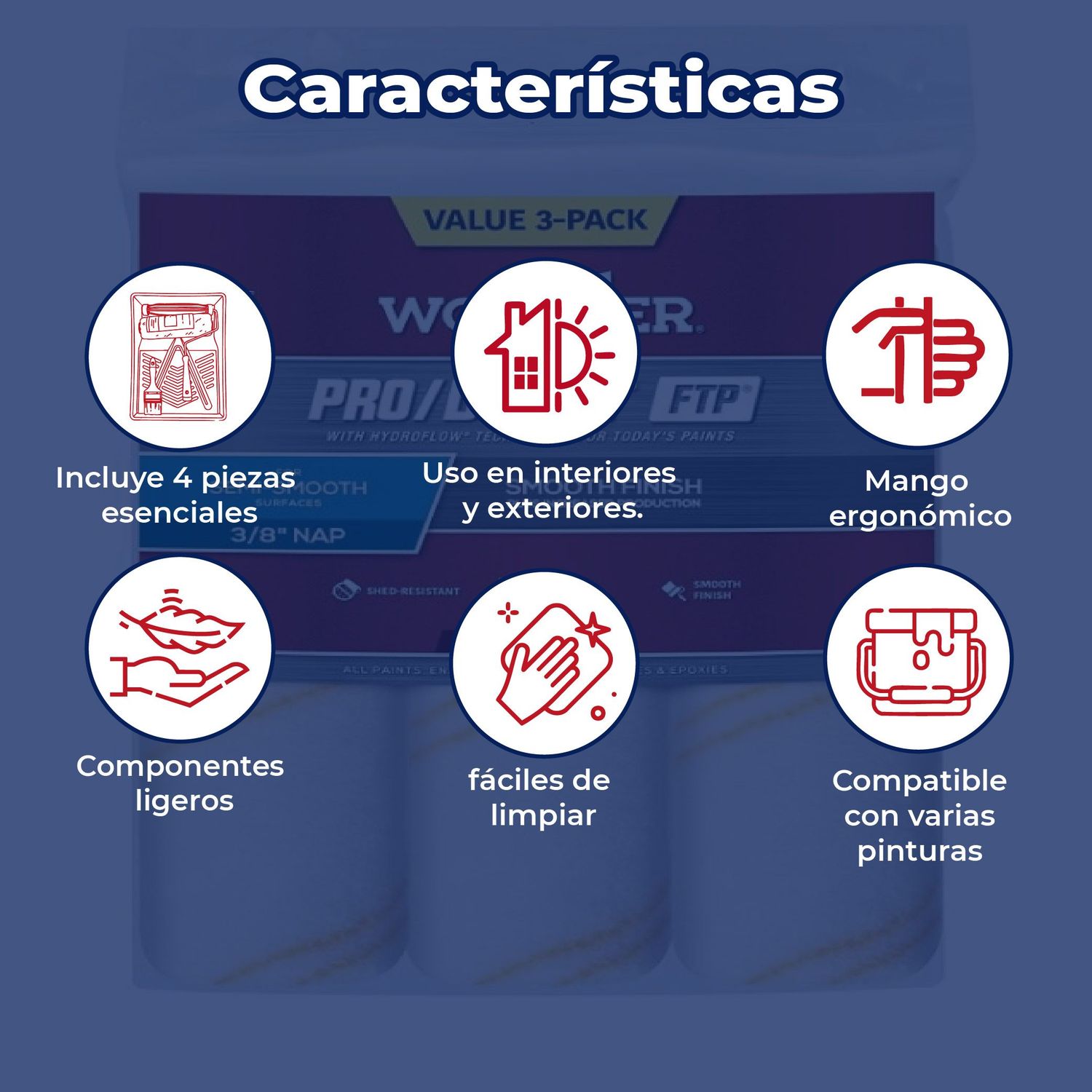 Paquete felpa y rodillo 3 piezas 22.86 X 0.95 cms.