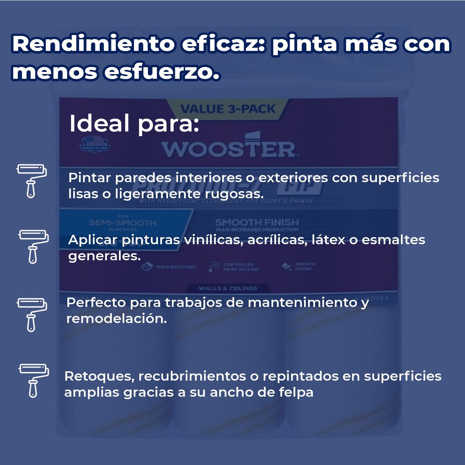 Paquete felpa y rodillo 3 piezas 22.86 X 0.95 cms.