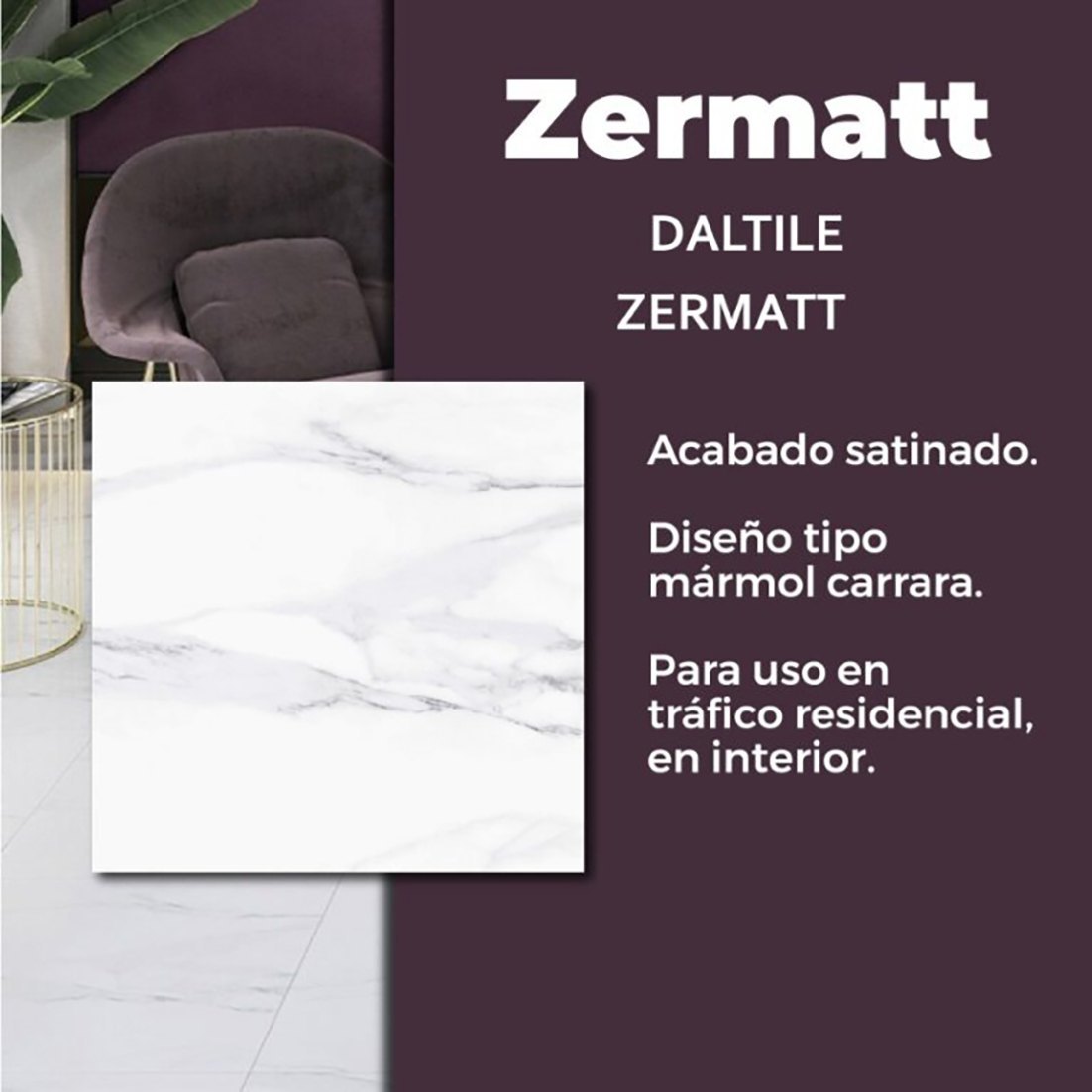 Piso Zermatt White Daltile 60x60 cm Rectificado