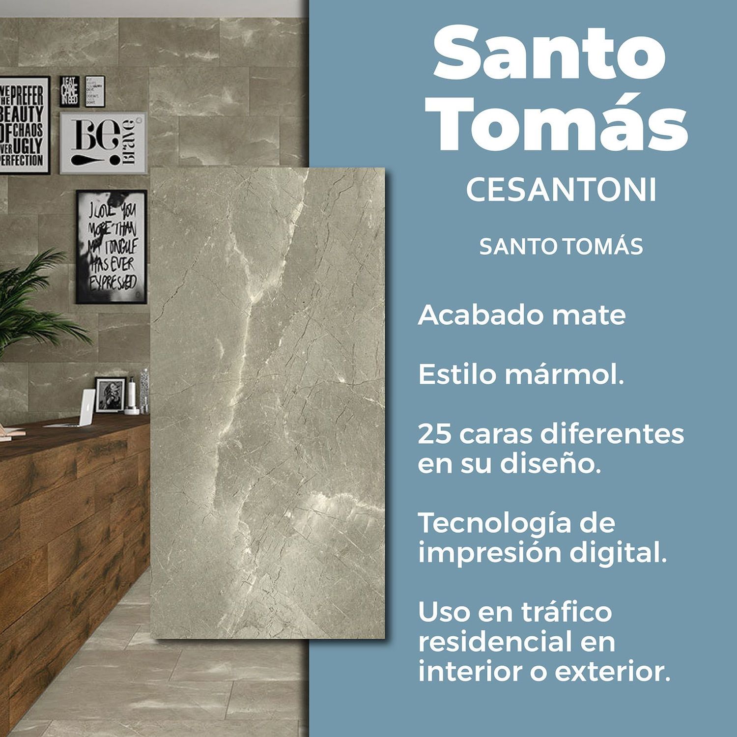 Piso Santo Tomás Gris Cesantoni 45x90 cm Rectificado