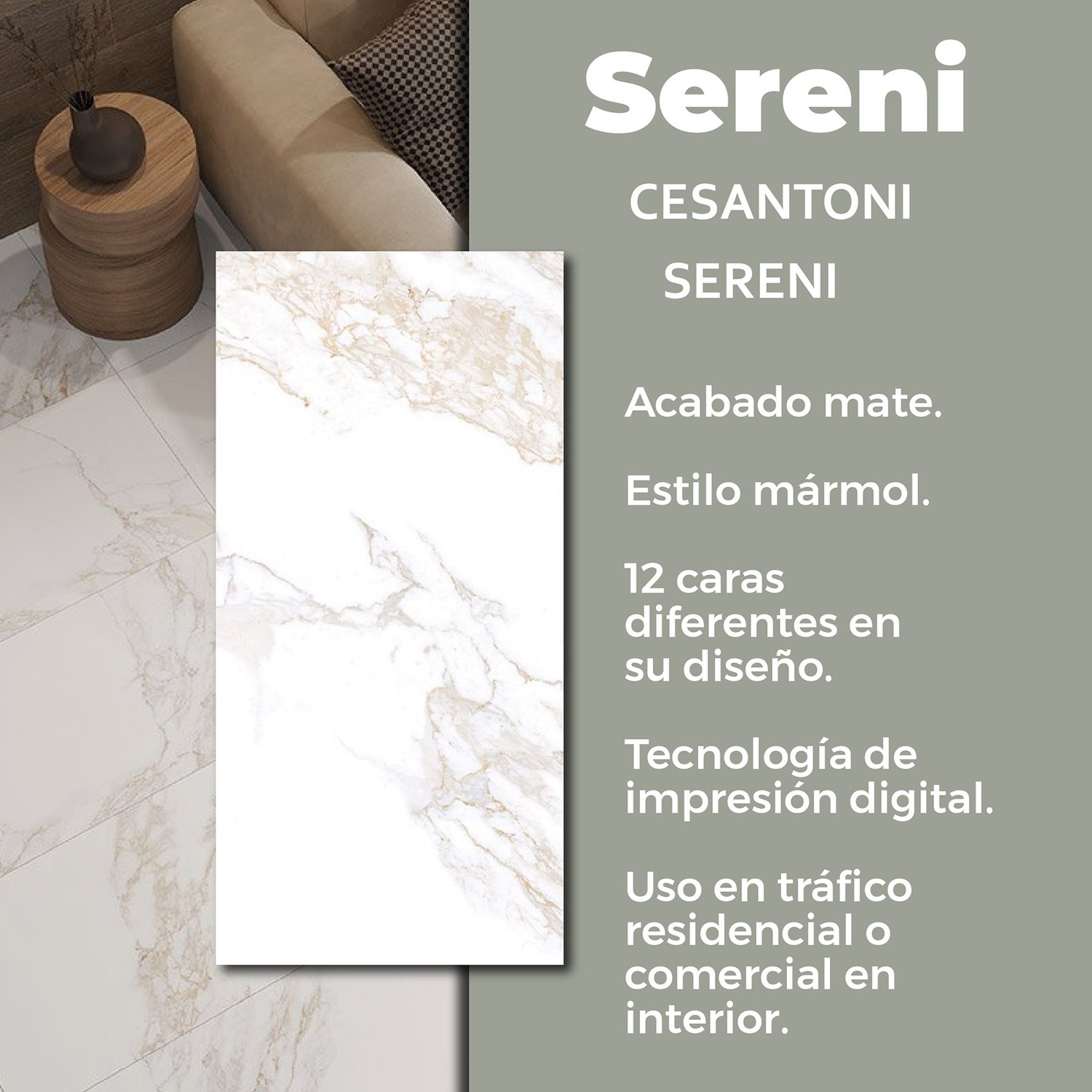 Piso Sereni Cesantoni 45x90 cm Rectificado