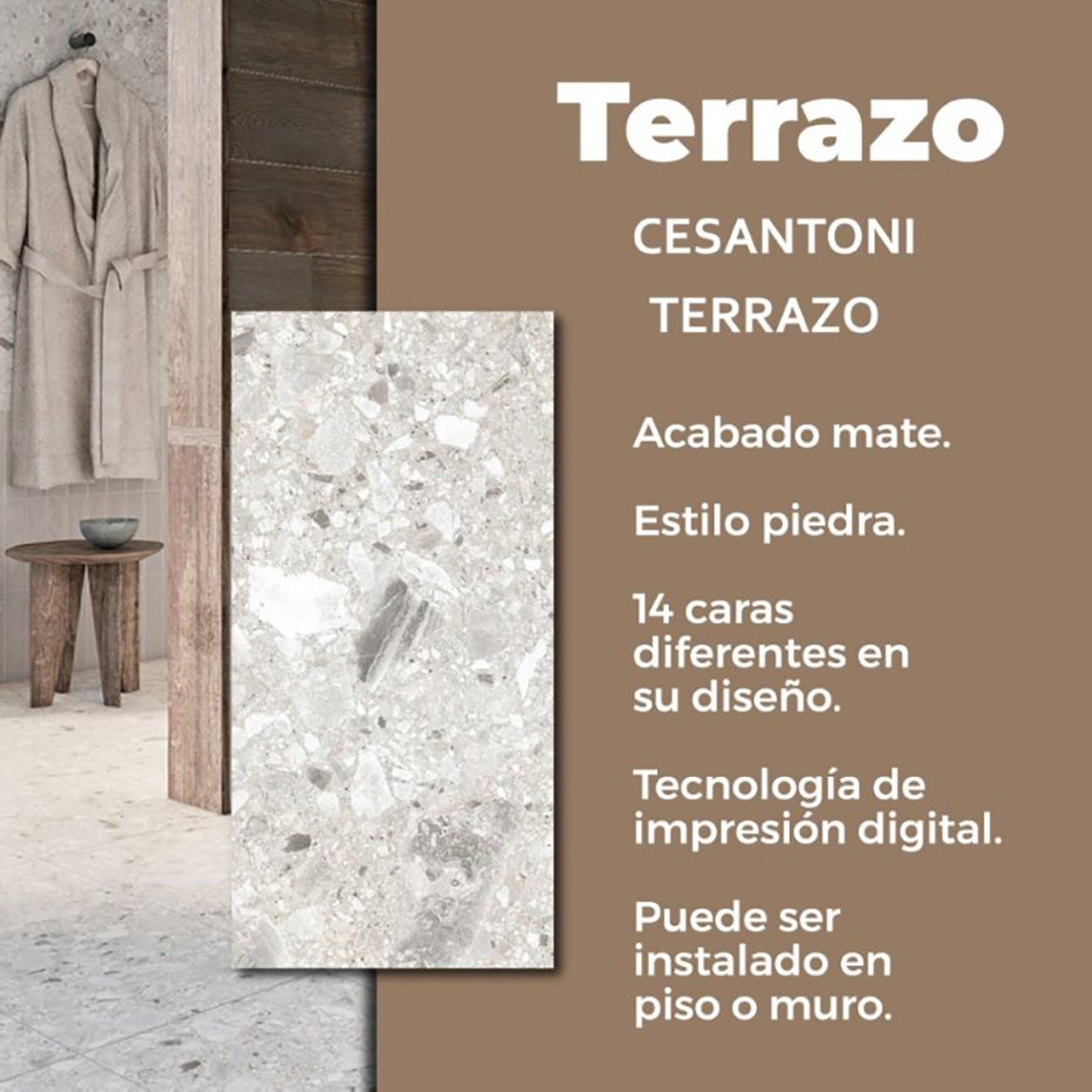 Piso Terrazo Cesantoni 45 x 90 cm Rectificado