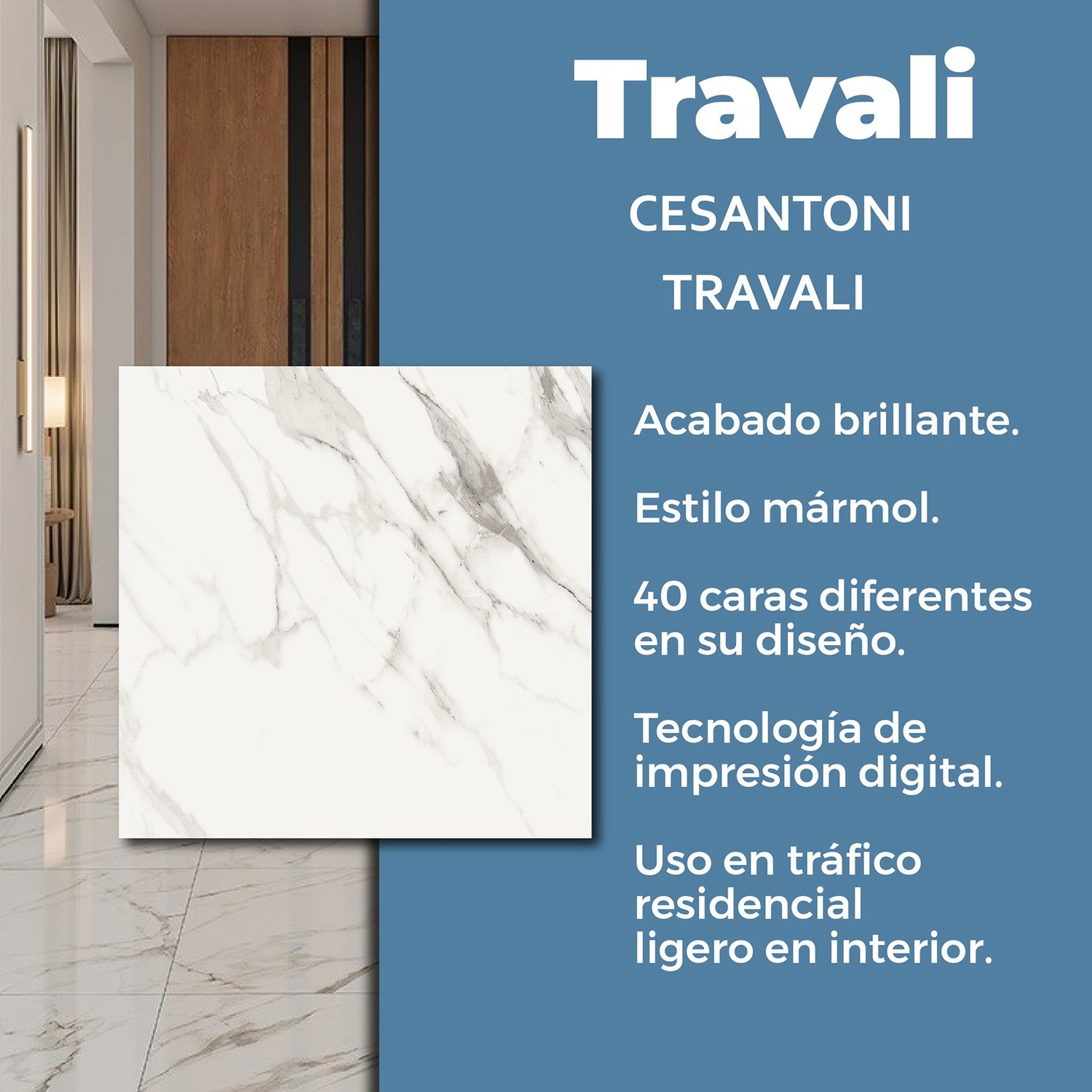 Piso Travali Blanco Cesantoni 61x61 cm Rectificado