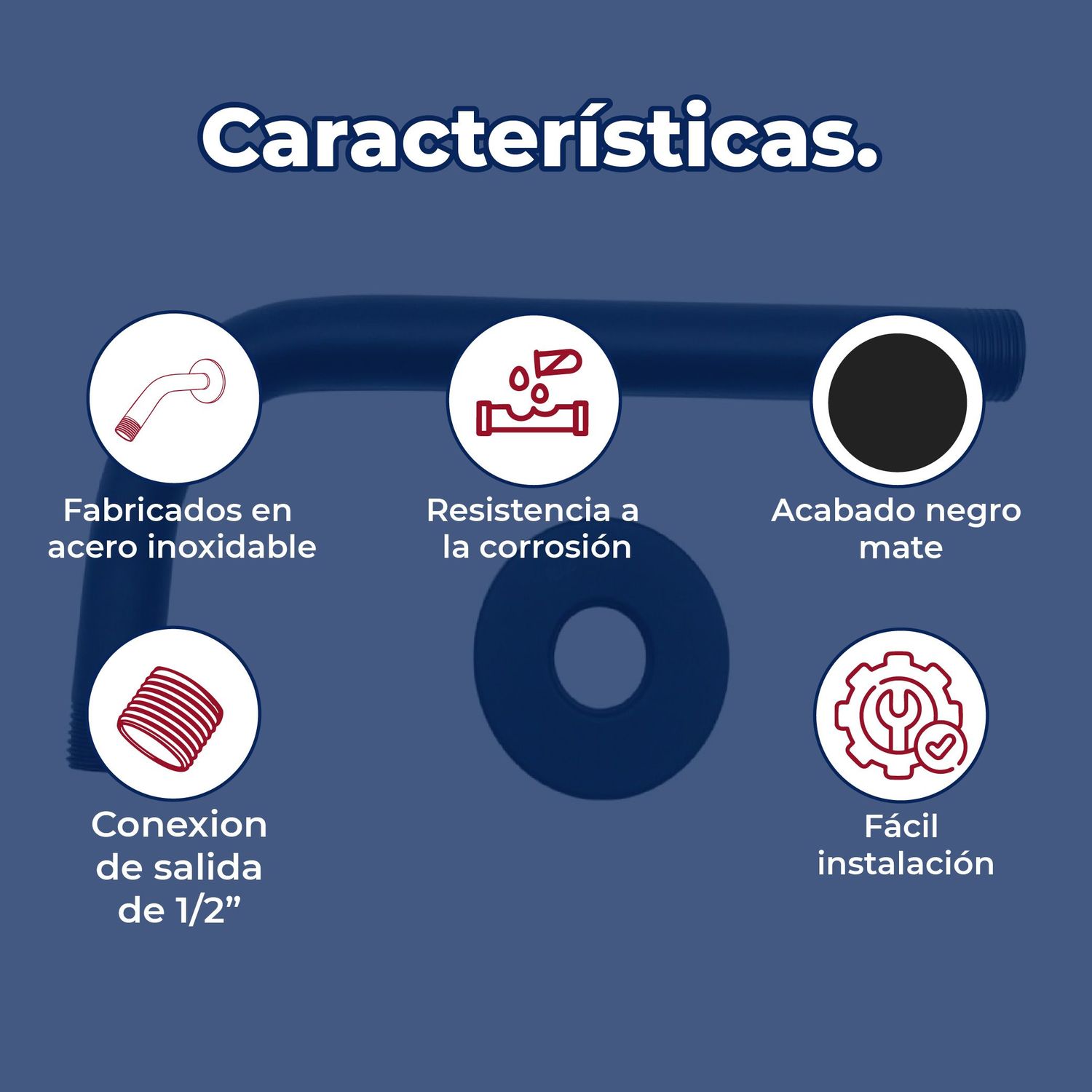 Brazo para Regadera Chapetón Rugo Acero Inoxidable Negro 20.2 CM