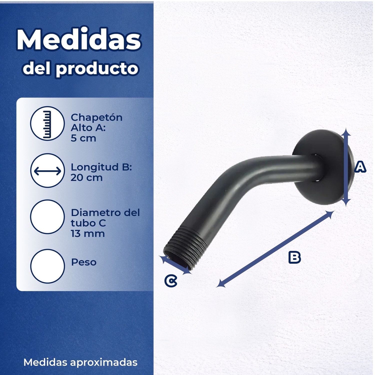 Brazo para Regadera Chapetón Rugo Acero Inoxidable Negro 20.2 CM