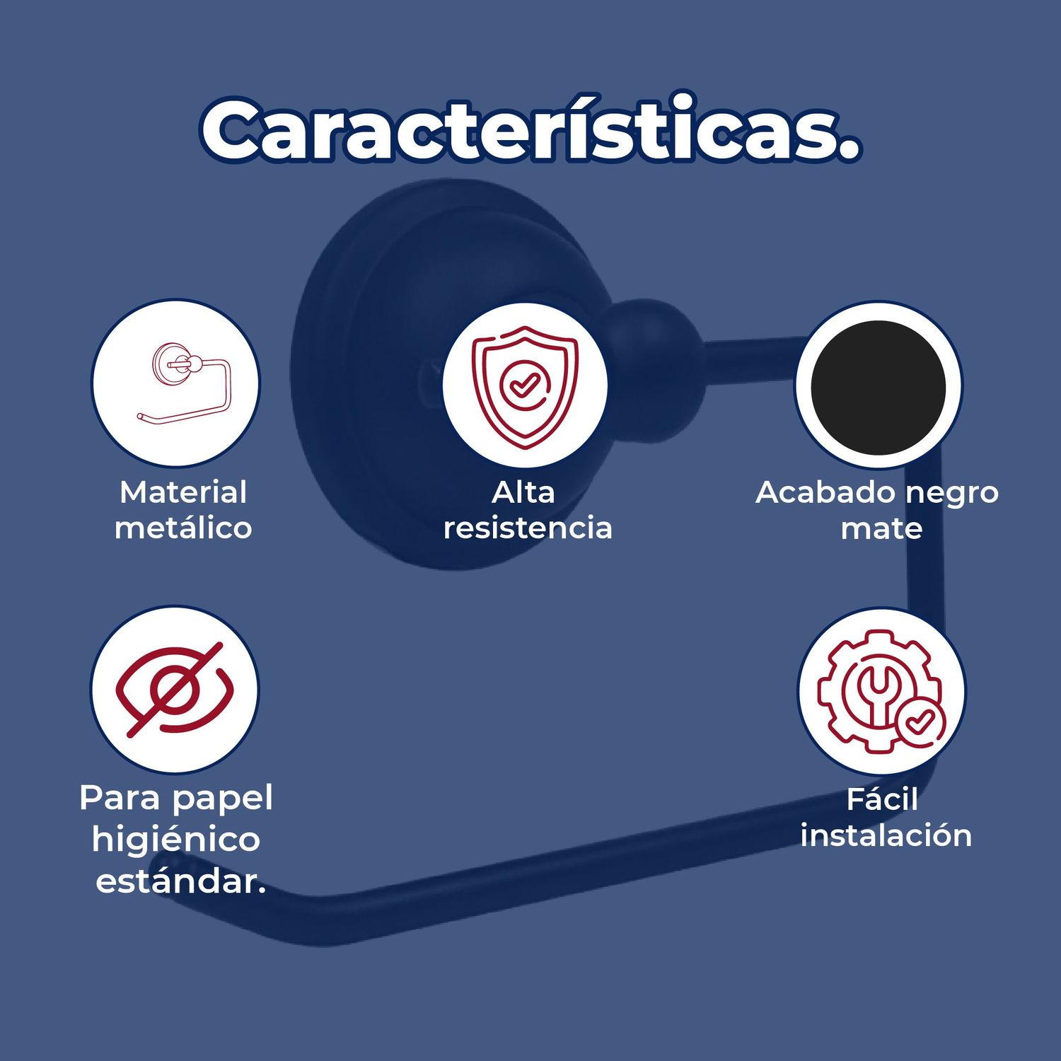 Porta Papel de Rollo Higiénico Acabado Negro Rugo PR80N