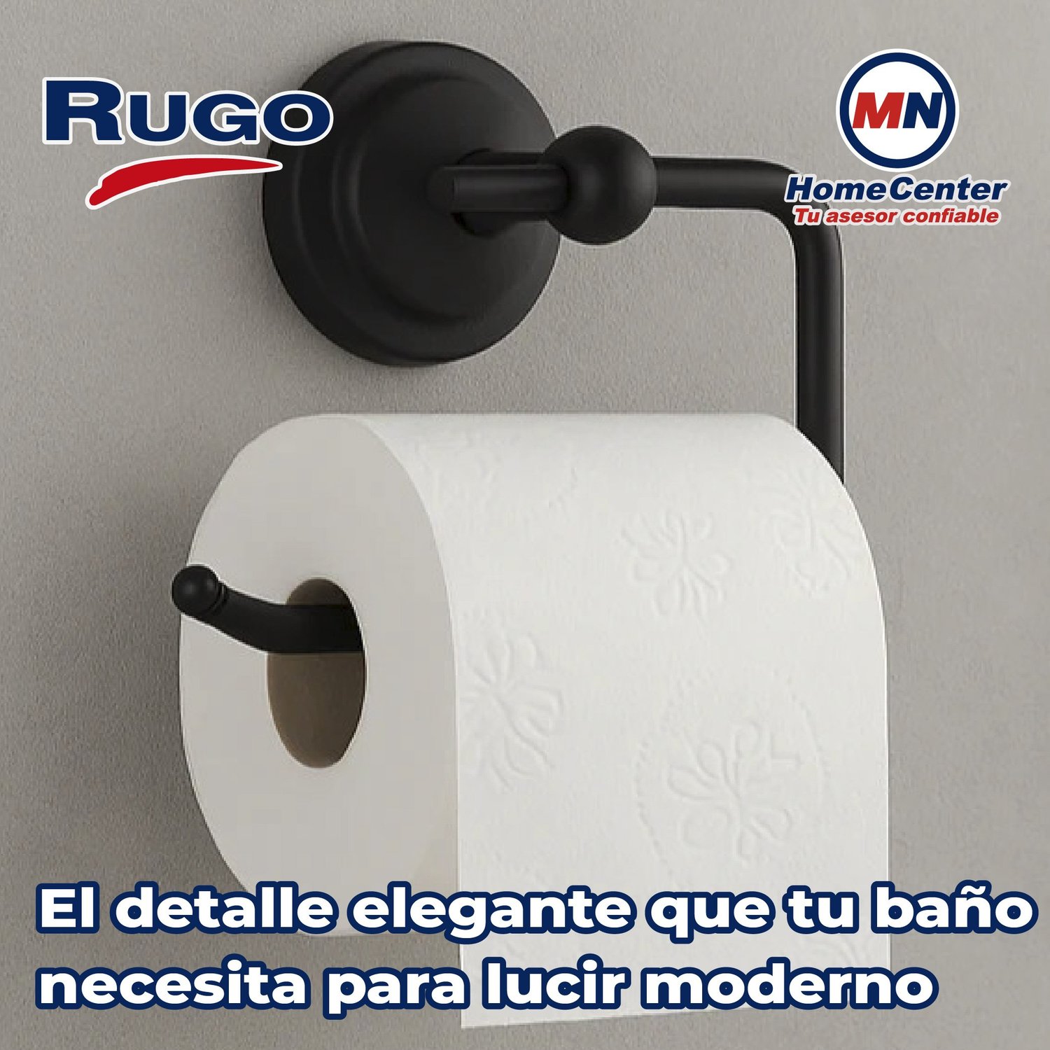 Porta Papel de Rollo Higiénico Acabado Negro Rugo PR80N