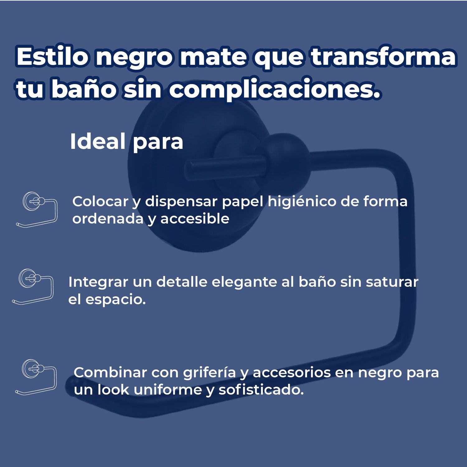 Porta Papel de Rollo Higiénico Acabado Negro Rugo PR80N