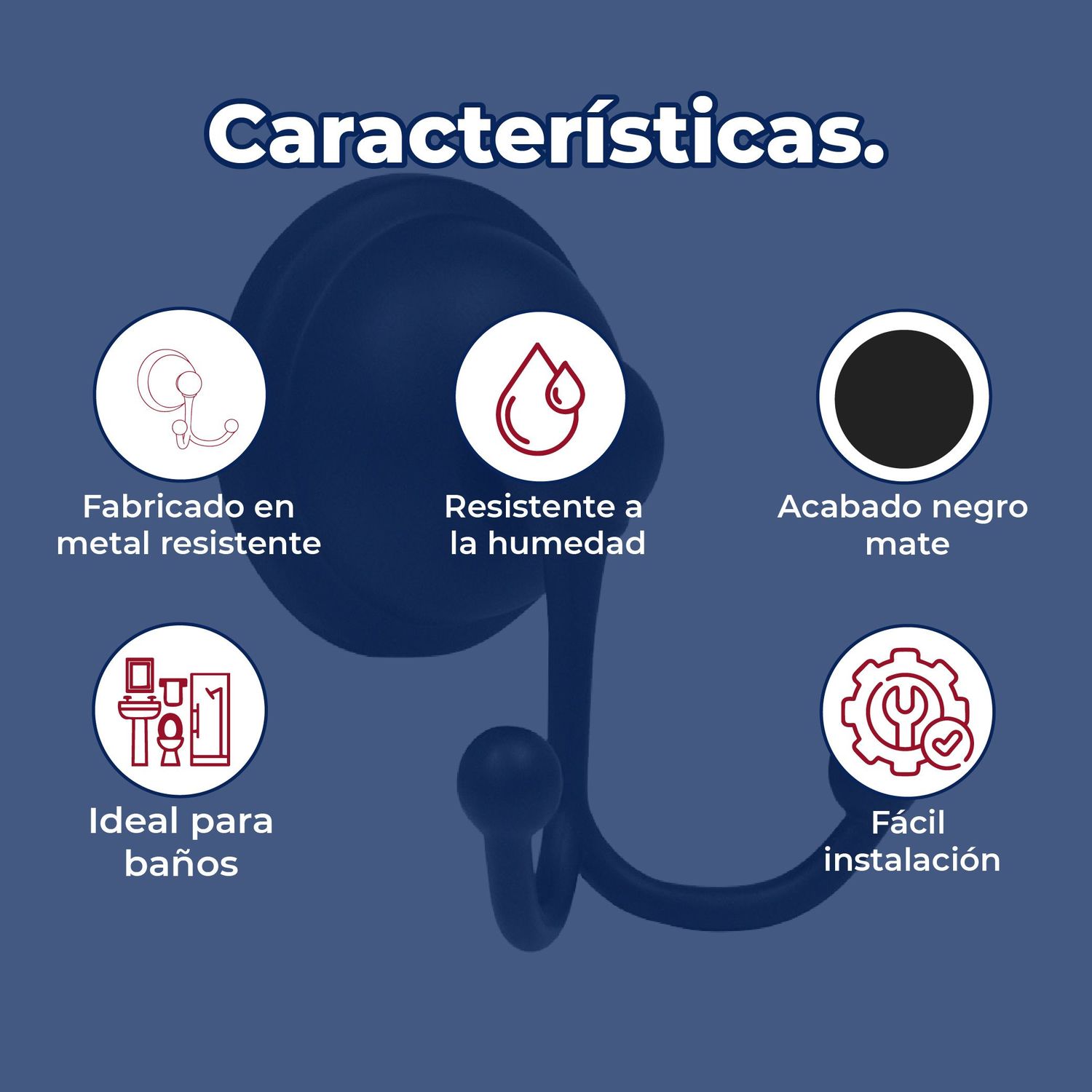 Gancho Doble Acabado Negro Rugo GA80N