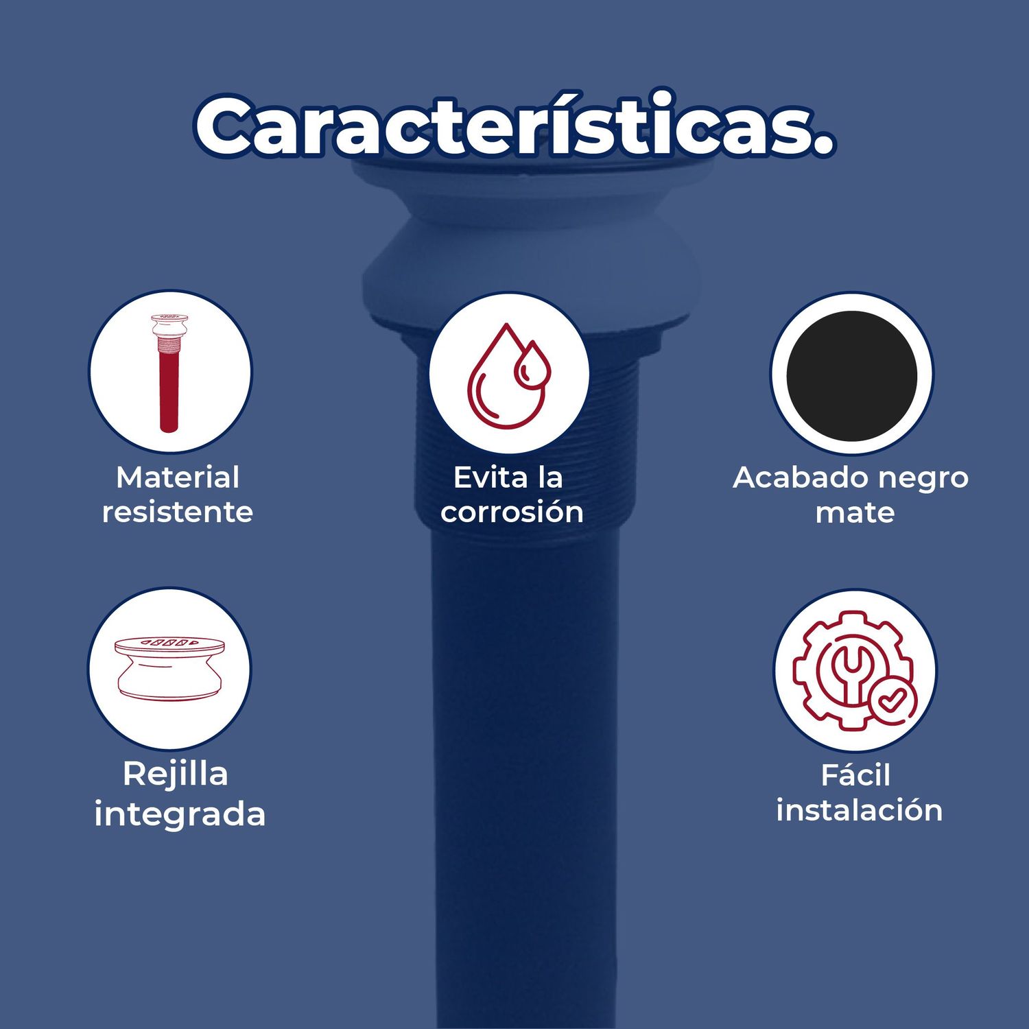 Contra Para Lavabo S/Rebosadero y Rejilla Acabado Negro Rugo