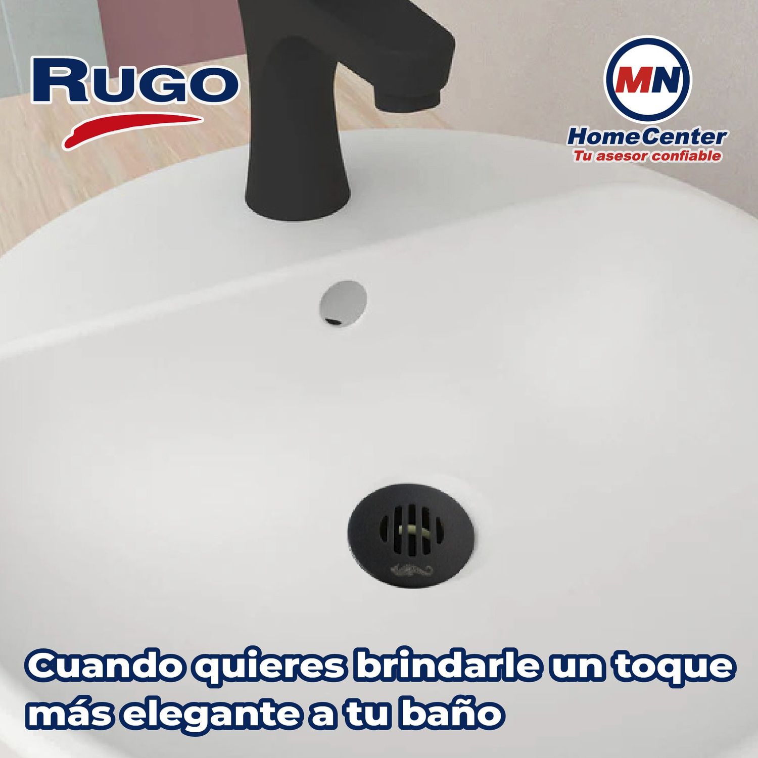 Contra Para Lavabo S/Rebosadero y Rejilla Acabado Negro Rugo