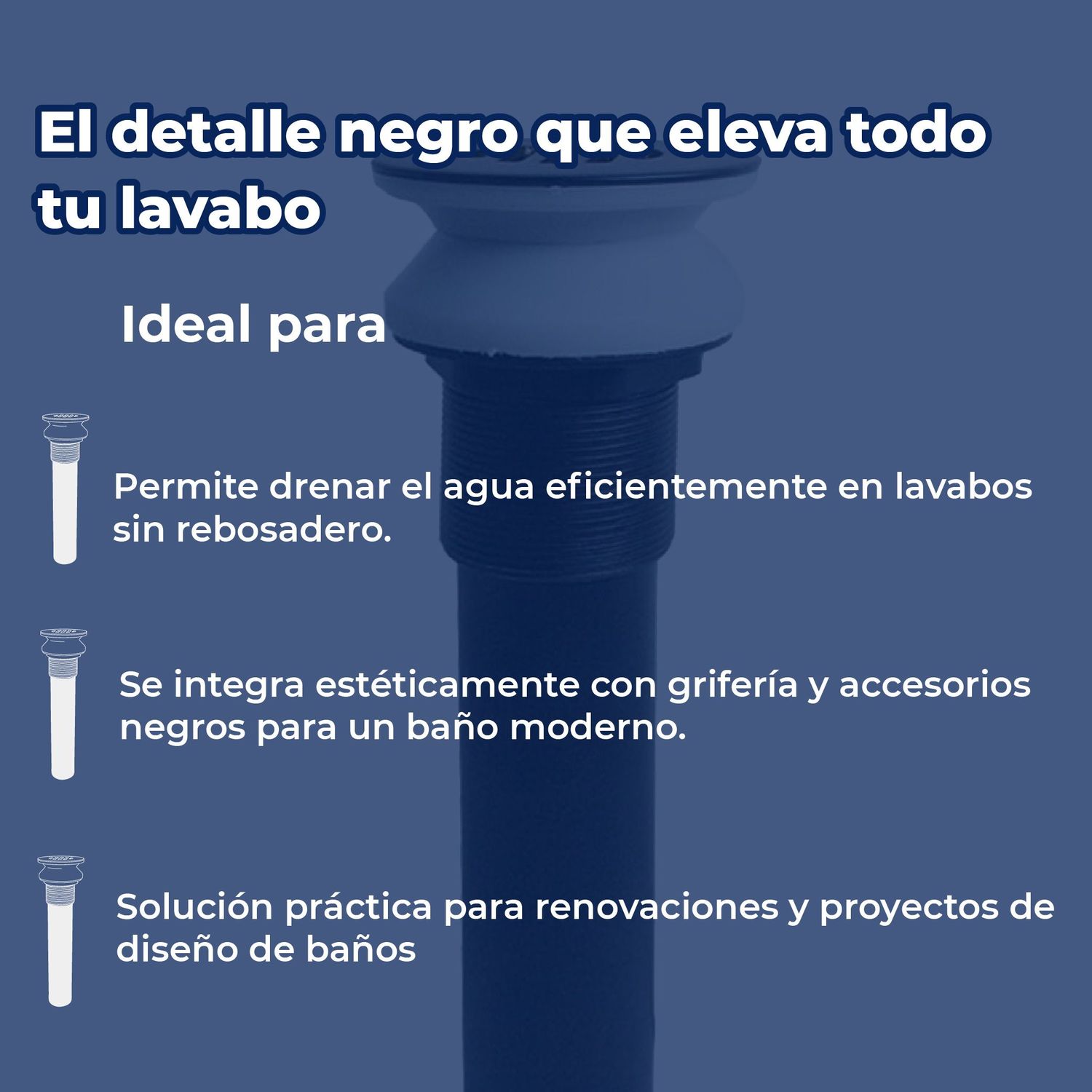 Contra Para Lavabo S/Rebosadero y Rejilla Acabado Negro Rugo