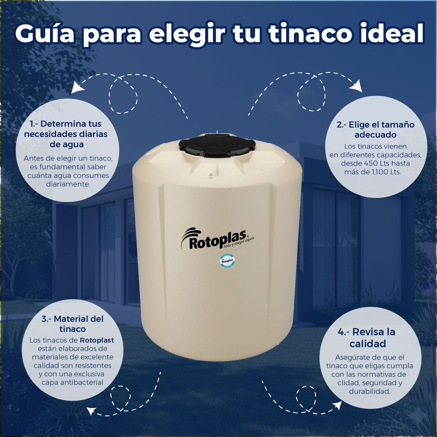 Tinaco Rotoplas Beige 2500 L c/herrajes y Filtro 1.75 X 1.45