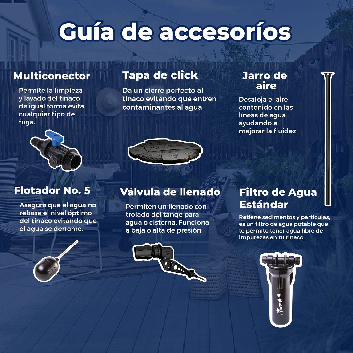 Tinaco Rotoplas Beige 2500 L c/herrajes y Filtro 1.75 X 1.45