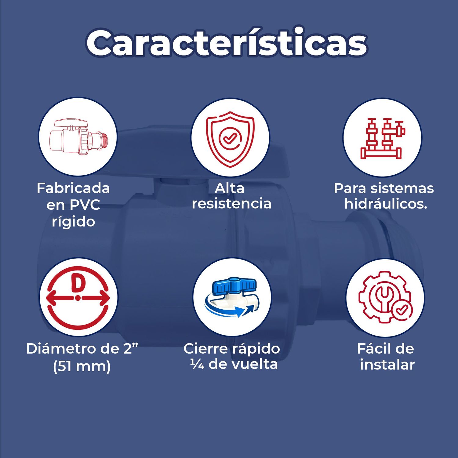 Válvula de Esfera PVC Cementar VDE 51 MM 2" Pulgadas