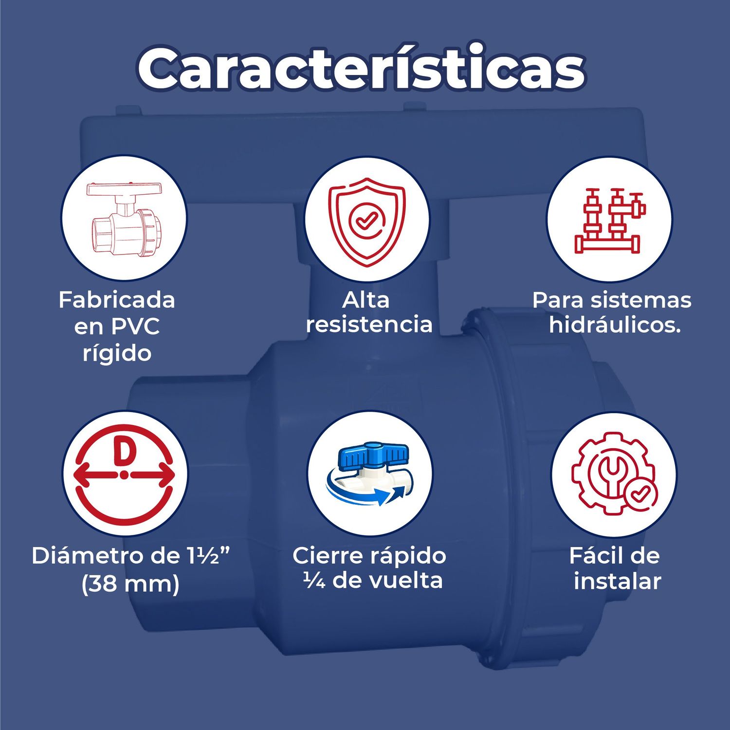 Válvula de Esfera PVC Cementar VDE 38 MM 1.5" Pulgadas