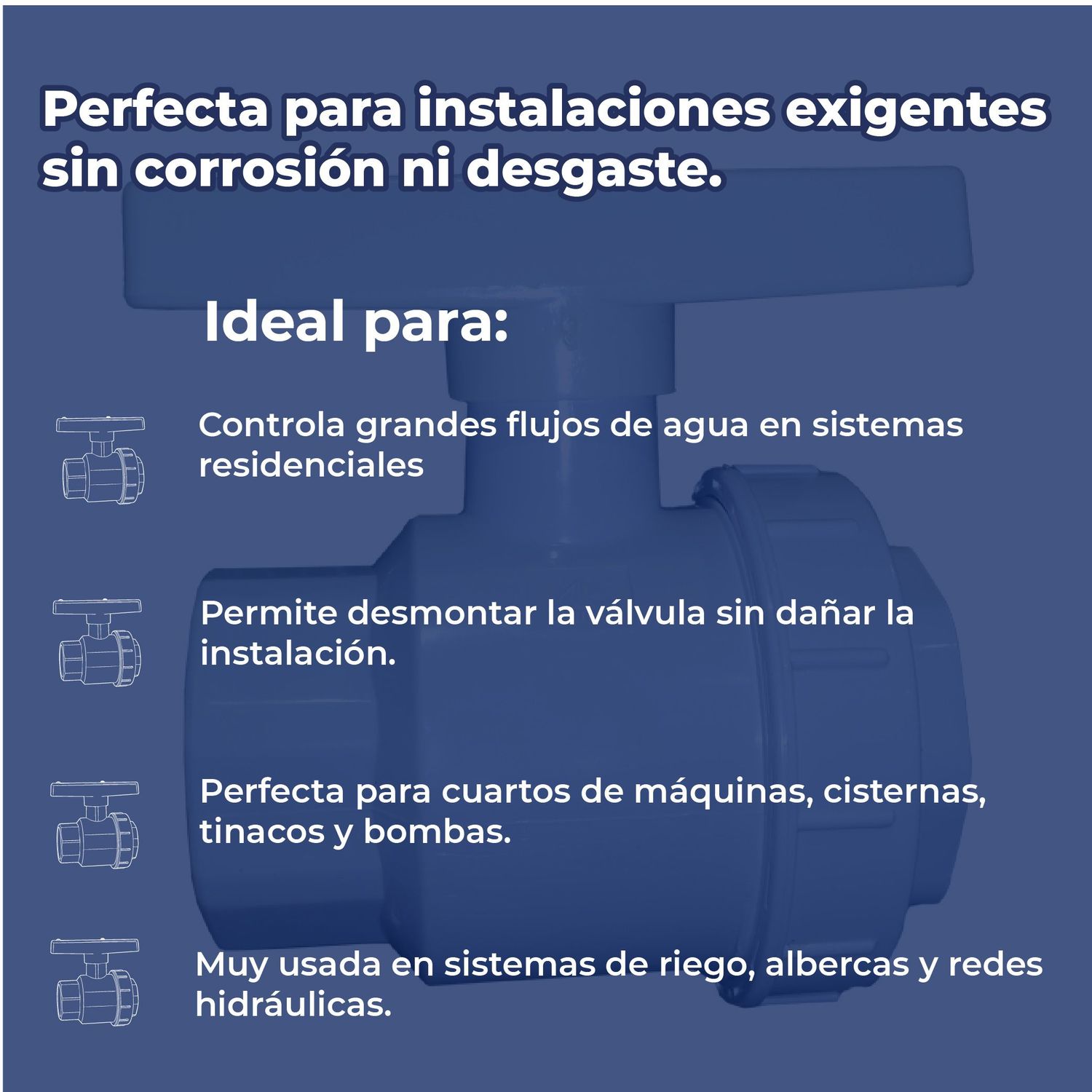 Válvula de Esfera PVC Cementar VDE 38 MM 1.5" Pulgadas