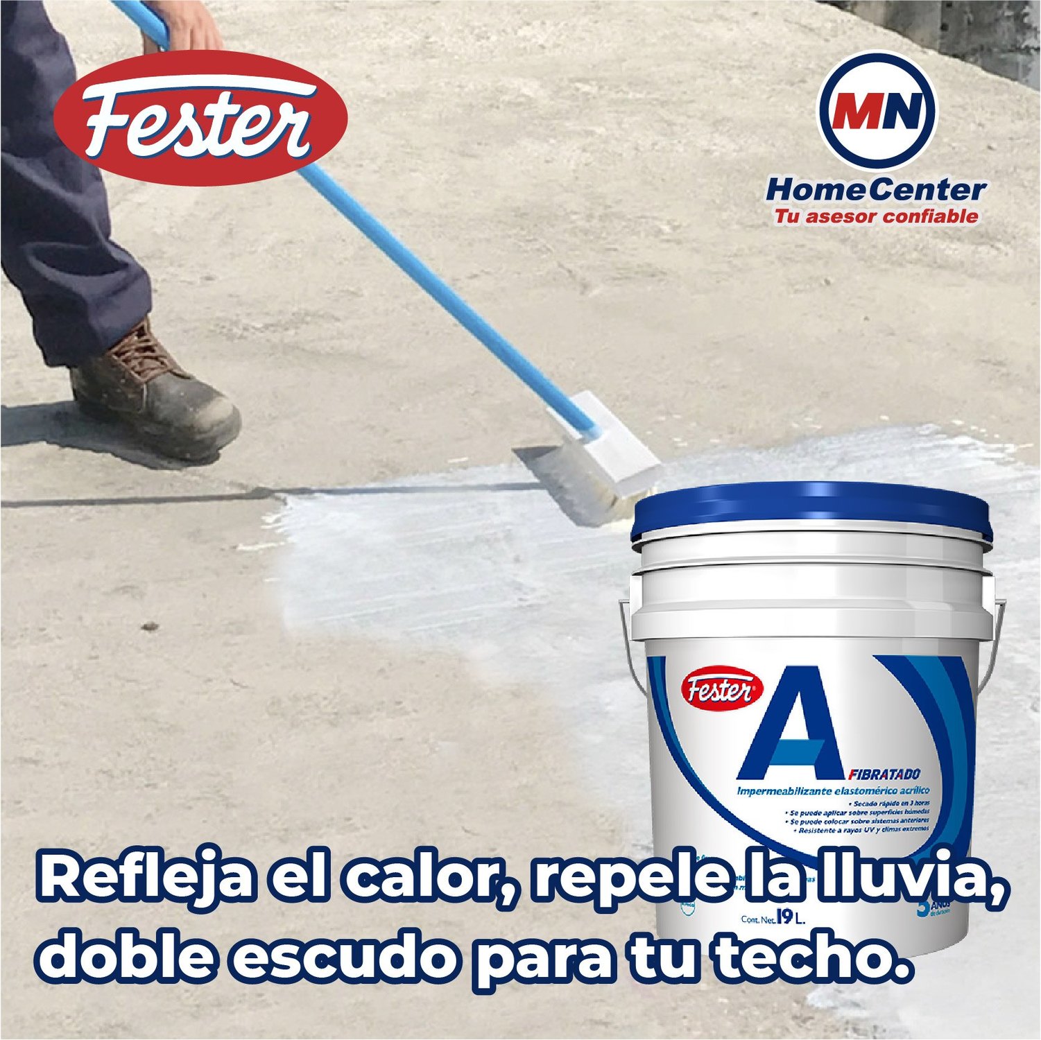 Impermeabilizante Acrílico Fester 5 Años Blanco Fibratado 19 L